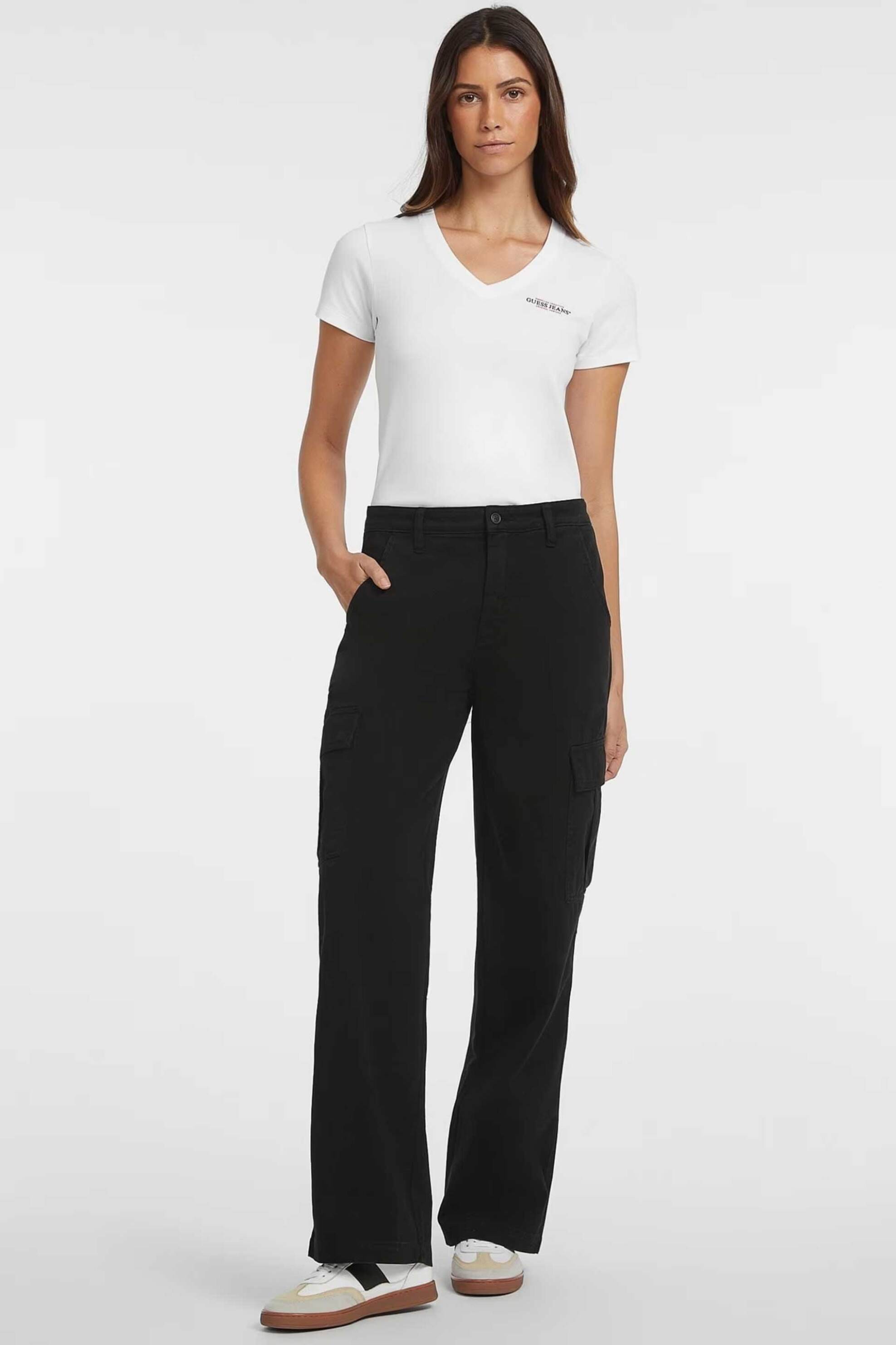 Guess γυναικείο T-shirt με logo print V λαιμόκοψη - W4YI23J1314 Λευκό
