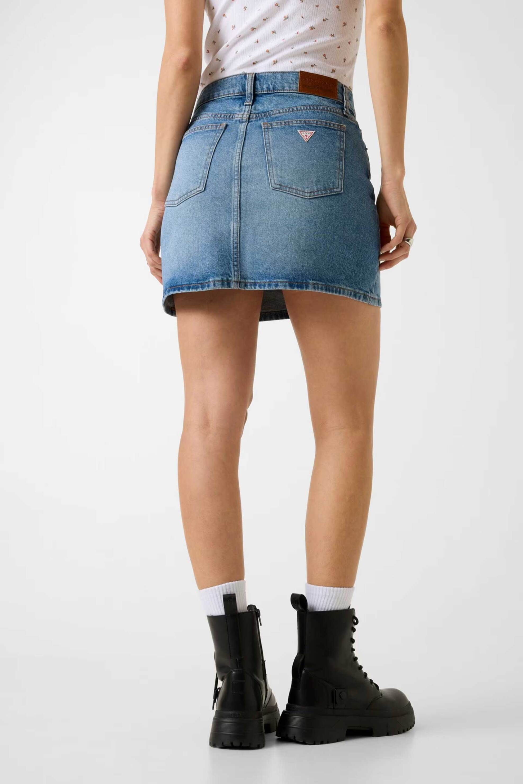Guess Γυναικεία Mini Φούστα Denim Ψηλόμεση Πεντάτσεπη Regular Fit - W5Gd0Qd5M4A Blue