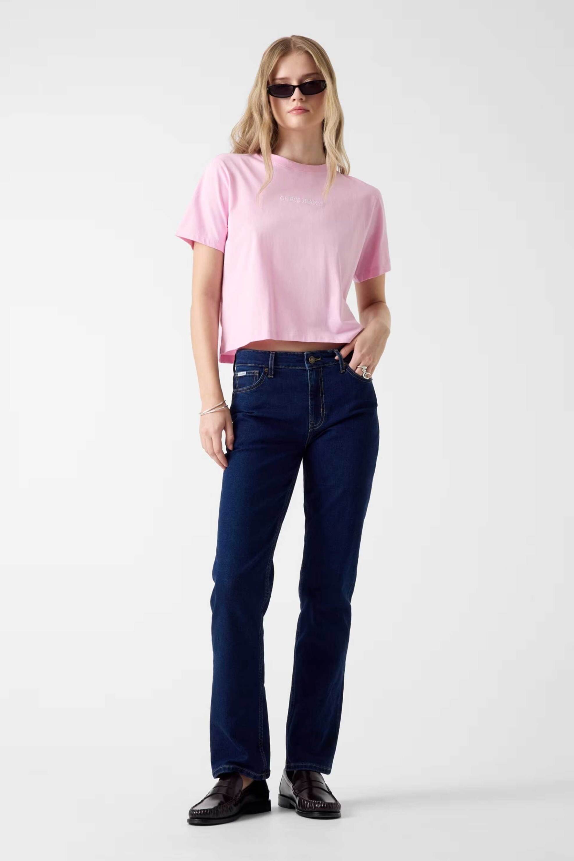 Guess γυναικείο T-shirt με λογότυπο Βοxy Fit - W5RI42K8HM0 Ροζ