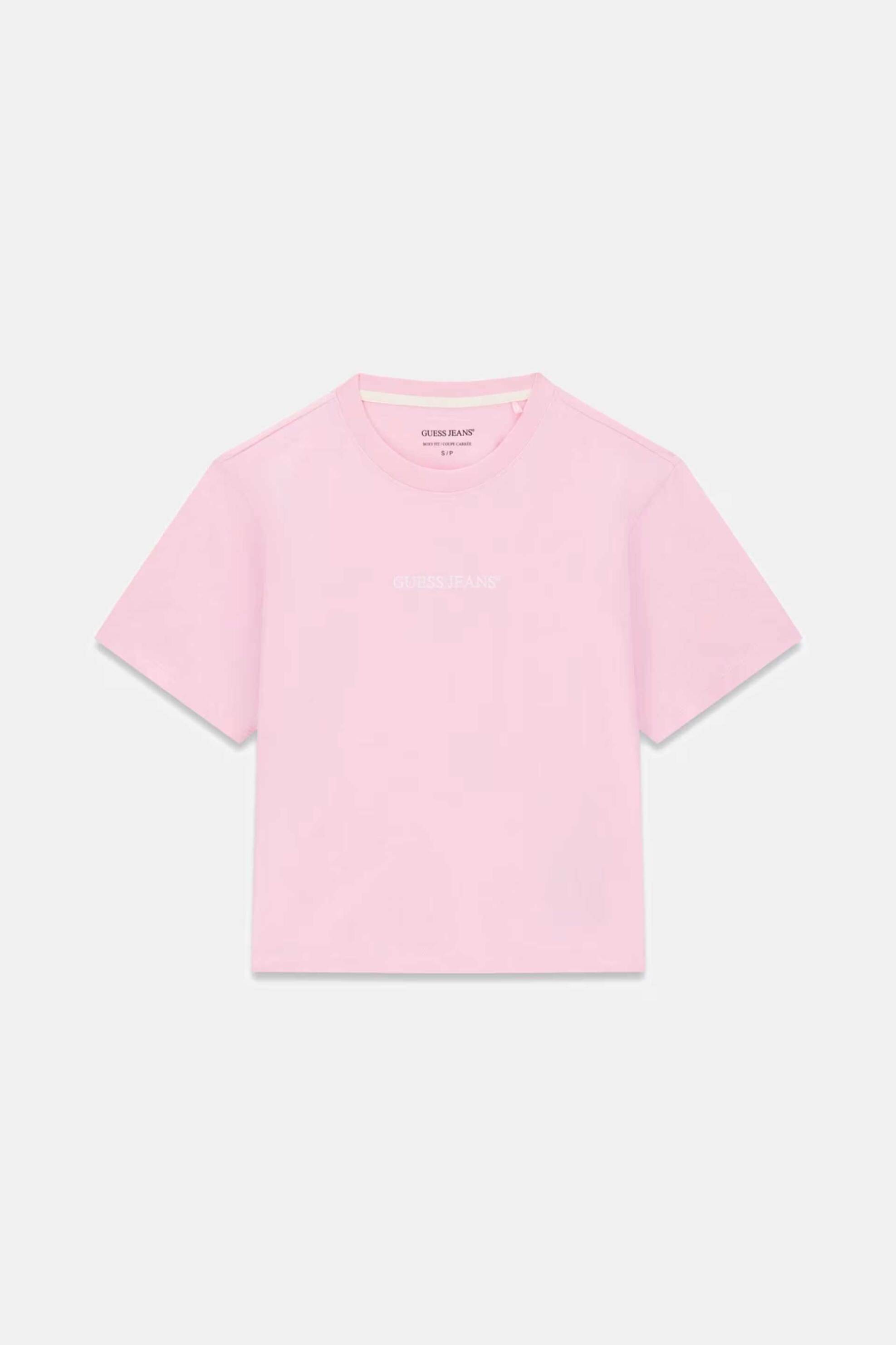 Guess Γυναικείο T-Shirt με Λογότυπο Βοxy Fit - W5Ri42K8Hm0 Ροζ