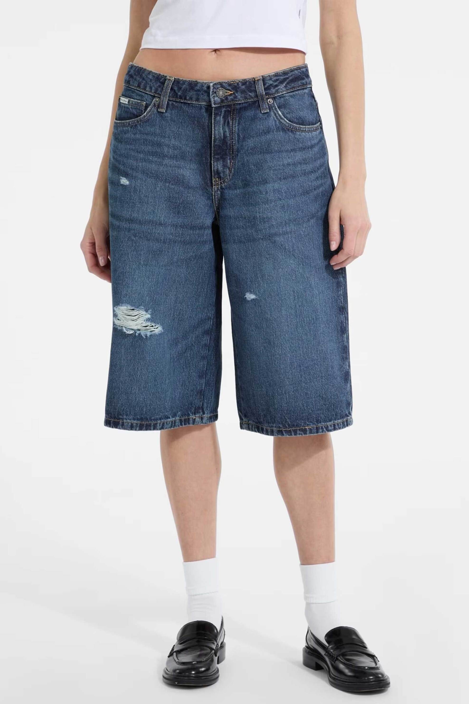 GUESS Guess γυναικεία βερμούδα baggy - W5YD1DD5R22 Denim Blue Σκούρο - 2