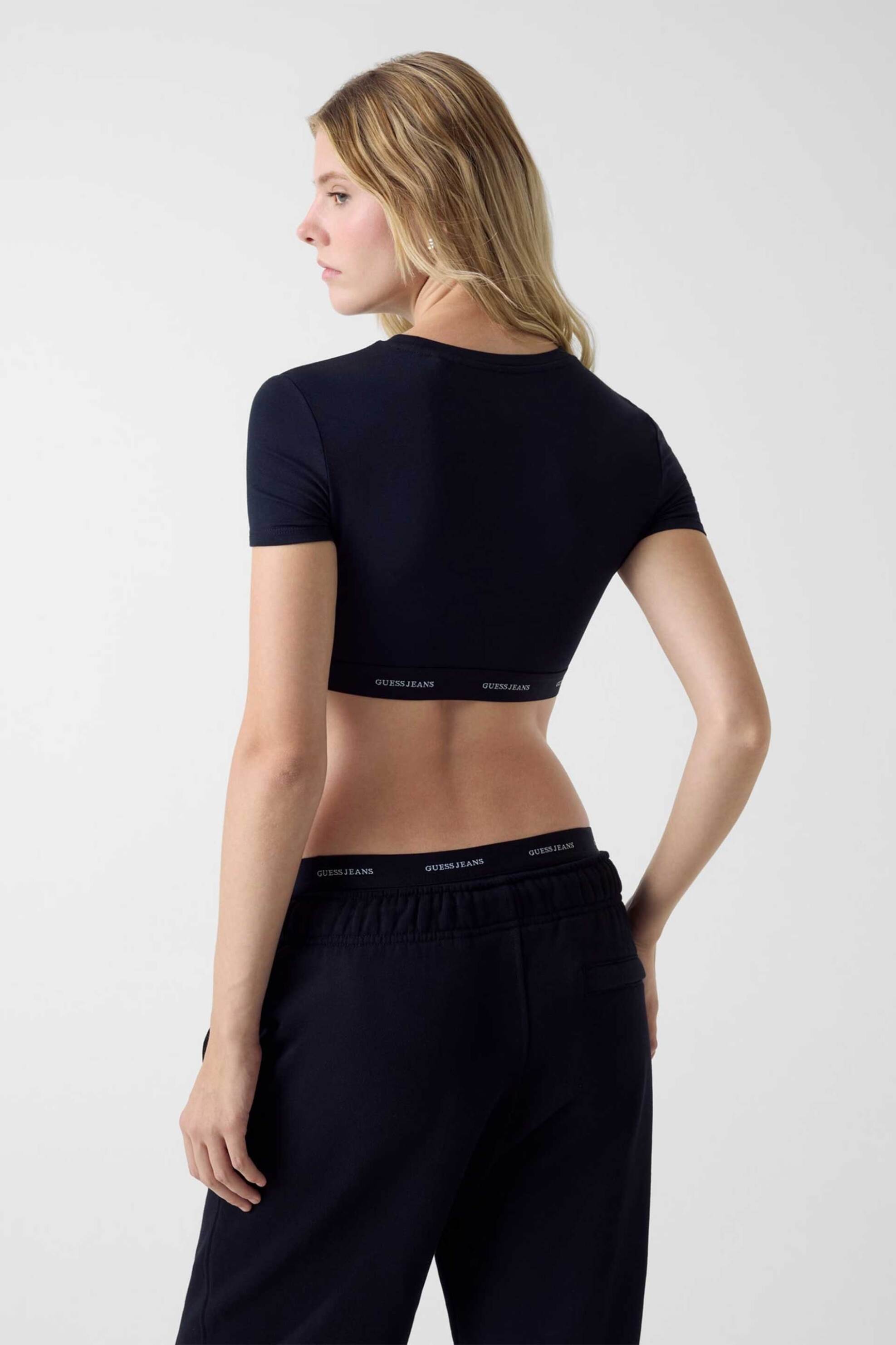 GUESS Guess γυναικείο τοπ με λογότυπο cropped - W5YZ02KBBU1 Μαύρο - 3