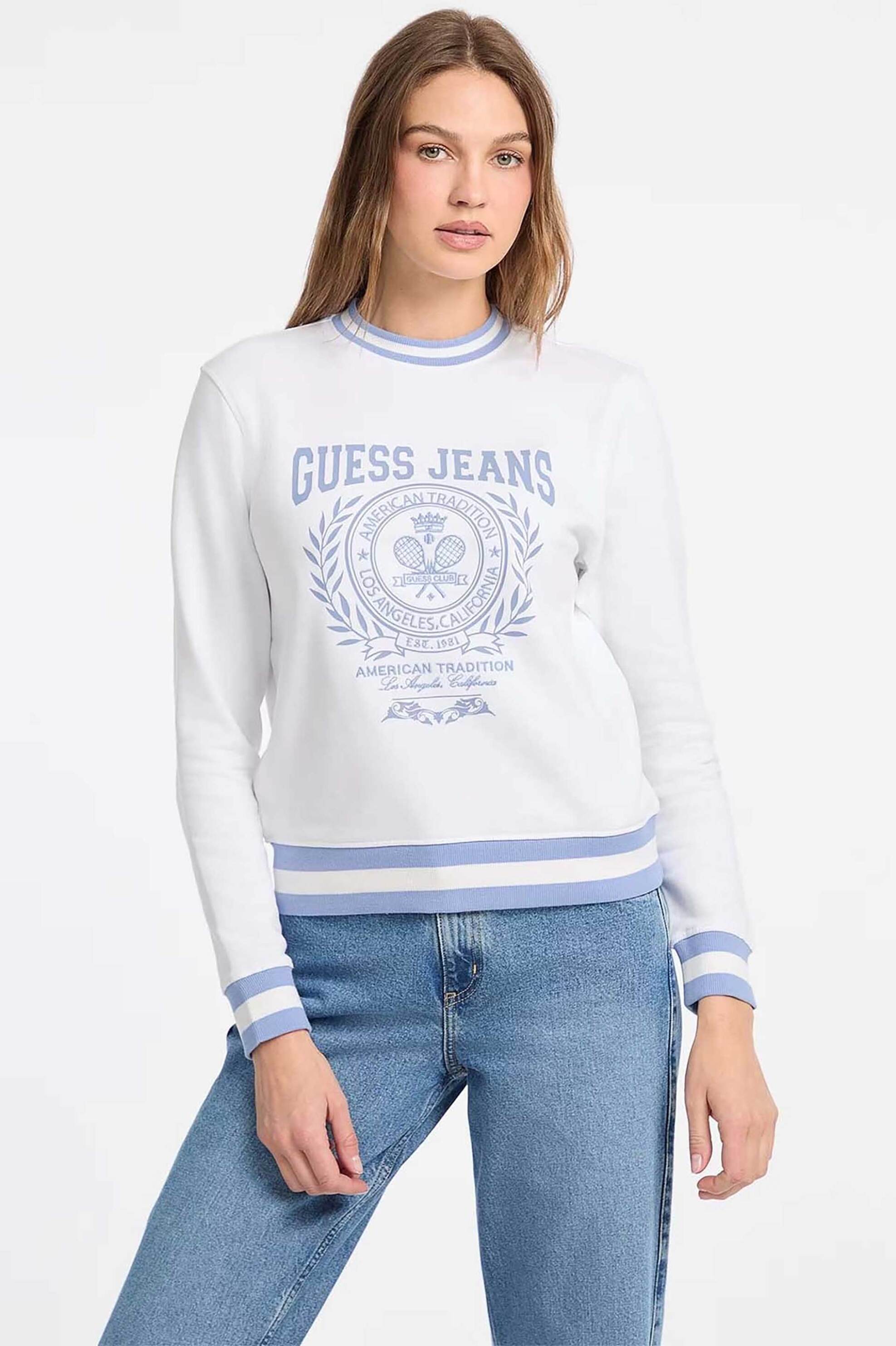 Guess γυναικεία μπλούζα φούτερ με λογότυπο - W6RQ30K68I4 Λευκό