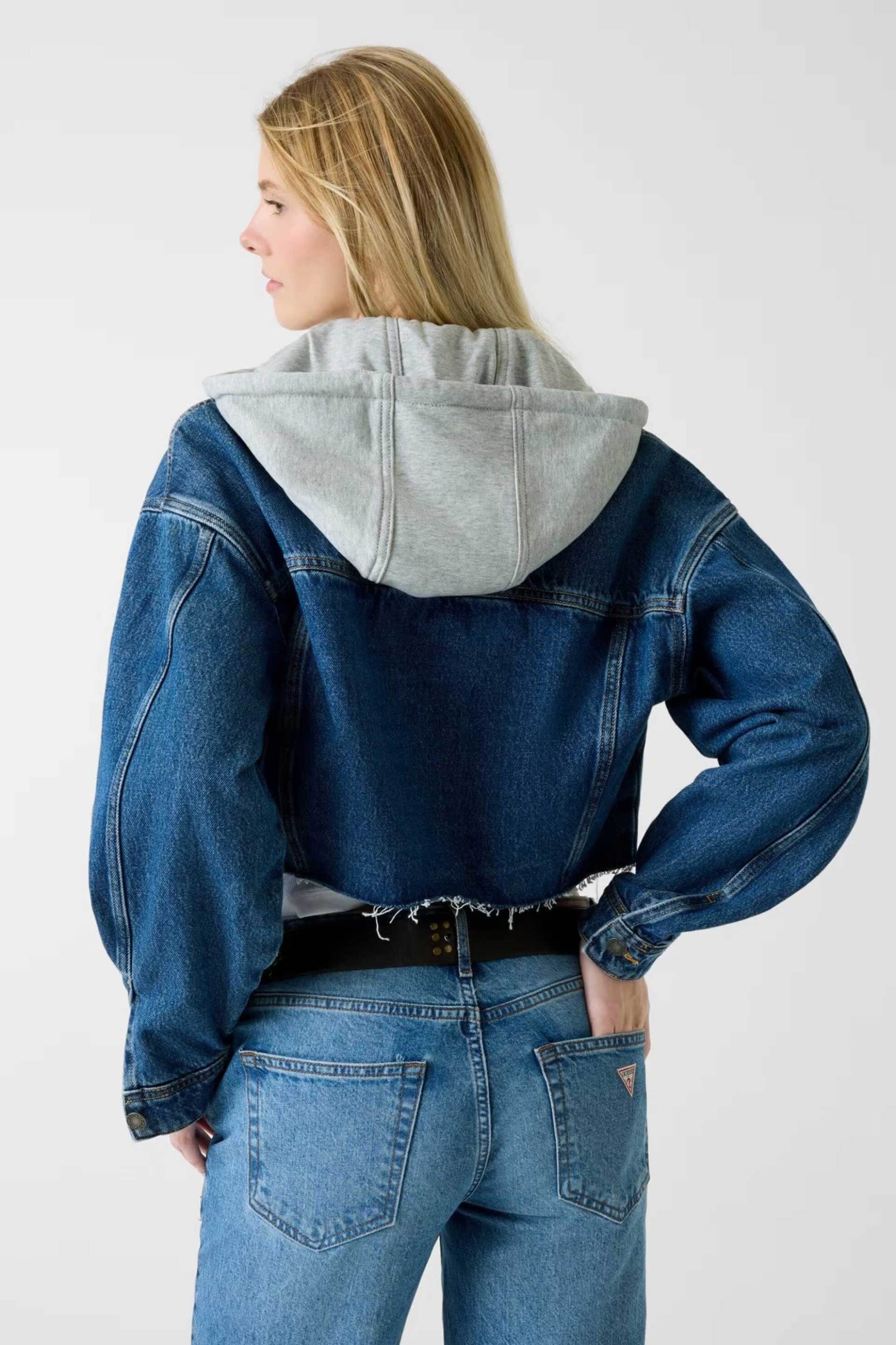 Guess Γυναικείο Denim Jacket Cropped με Κουκούλα - W6Rn11D5R2C Blue