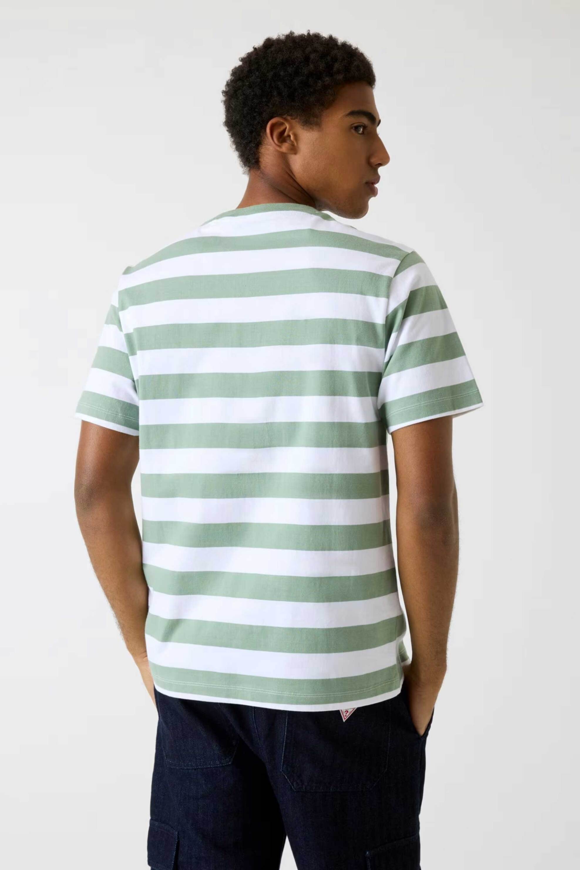 Guess Ανδρικό T-Shirt Ριγέ με Logo Regular Fit - M4Yi84K9Xf1 Πράσινο