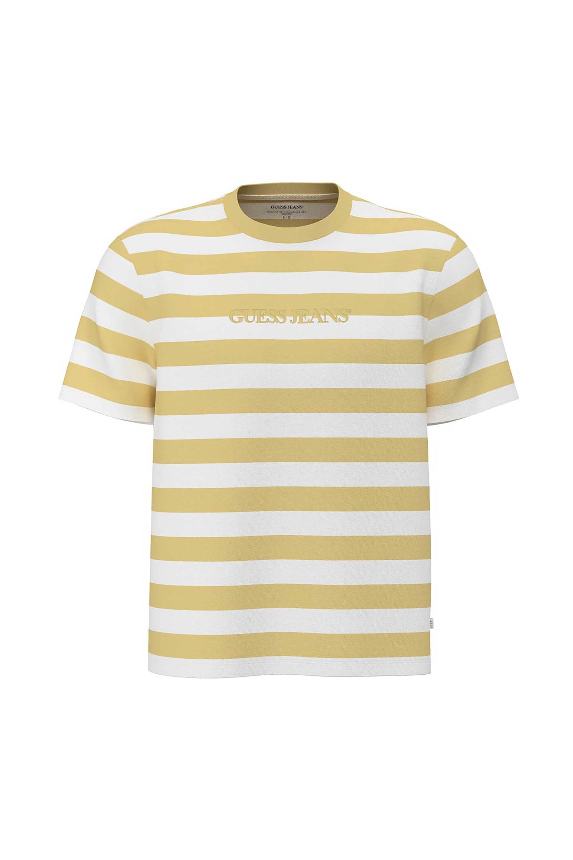 Guess ανδρικό T-shirt με ριγέ σχέδιο και λογότυπο Regular Fit - M4YI84K9XF1 Κίτρινο