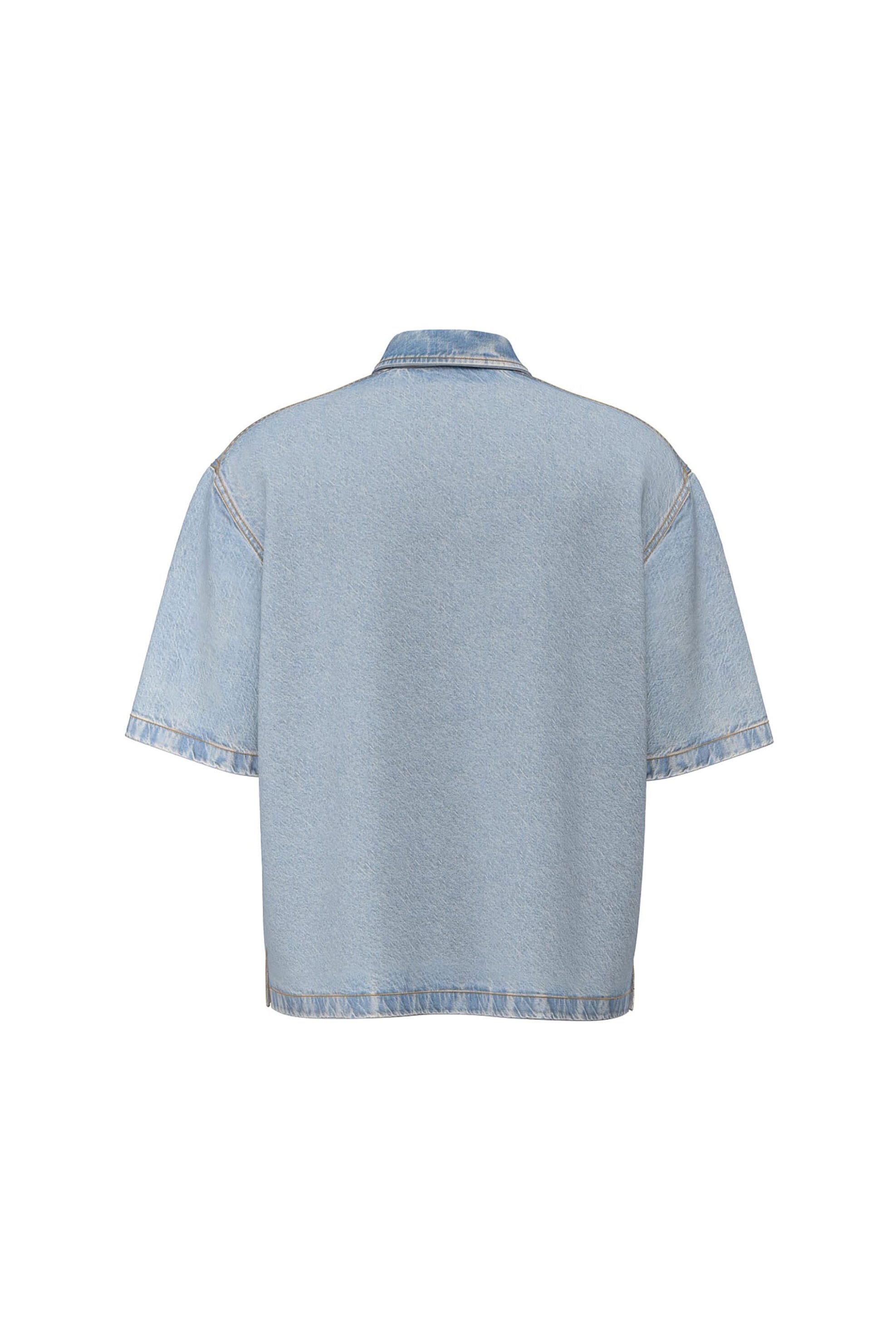 Guess Ανδρικό Denim Πουκάμισο Cropped με Λογότυπο Oversize Fit - M6Rh52D5M51 Blue