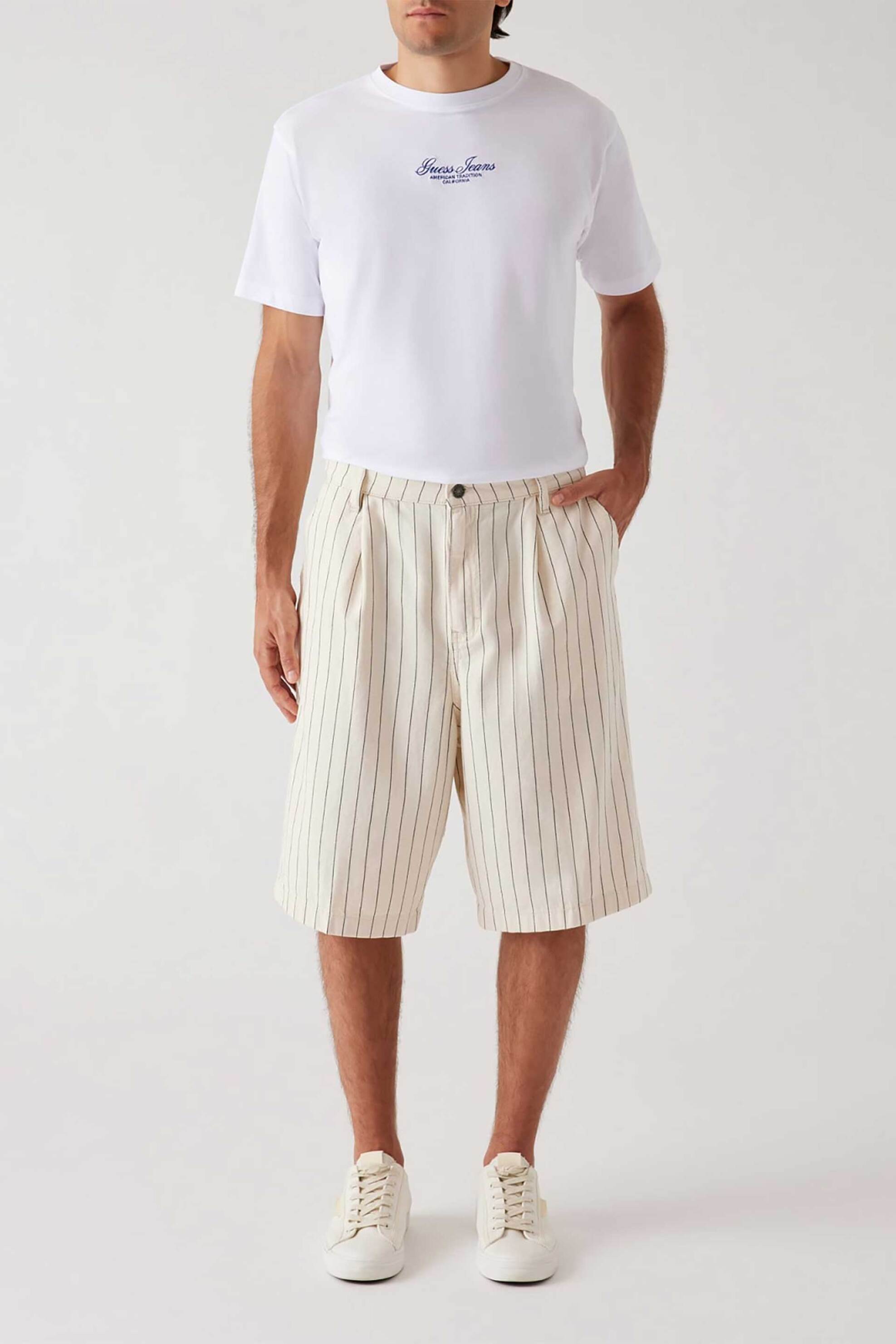 Guess ανδρική βερμούδα με ριγέ σχέδιο Baggy Fit - M6GD39D7961 Εκρού