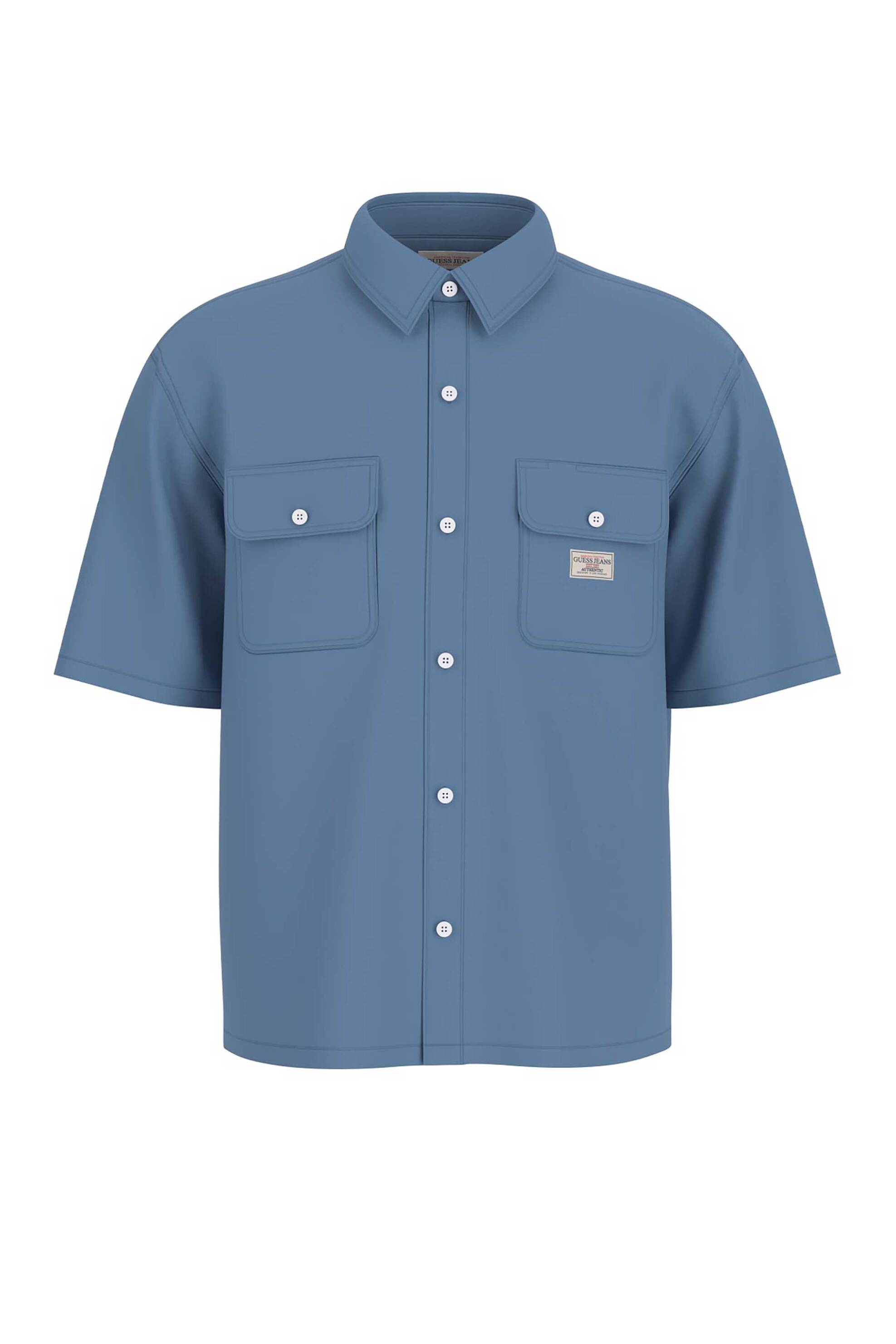 Guess ανδρικό πουκάμισο μονόχρωμο με τσέπες Regular Fit - M6GH61WN861 Μπλε Ανοιχτό