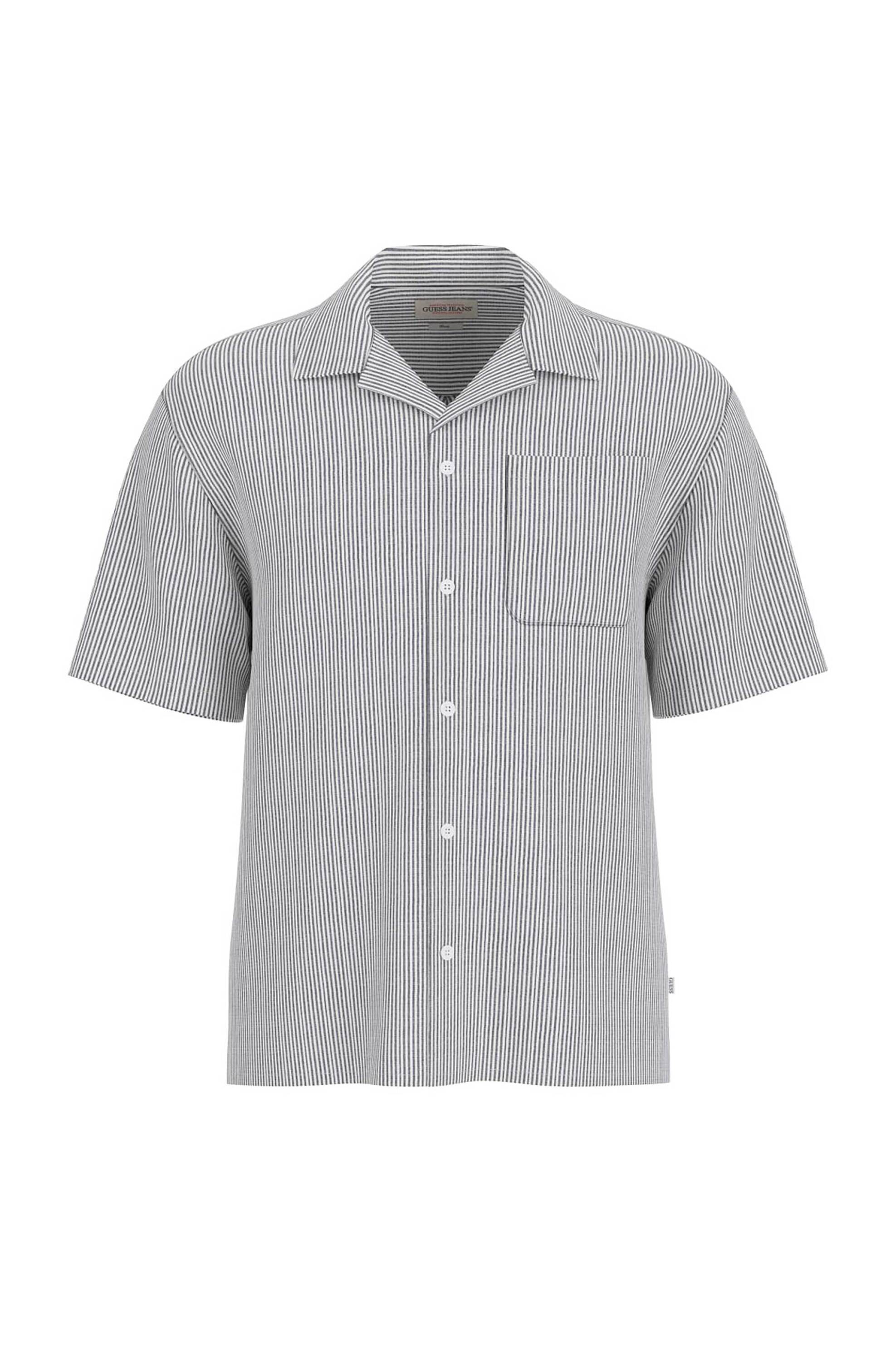 Guess ανδρικό πουκάμισο με ριγέ σχέδιο και τσέπη Regular Fit - M6GHB6WO551 Μαύρο