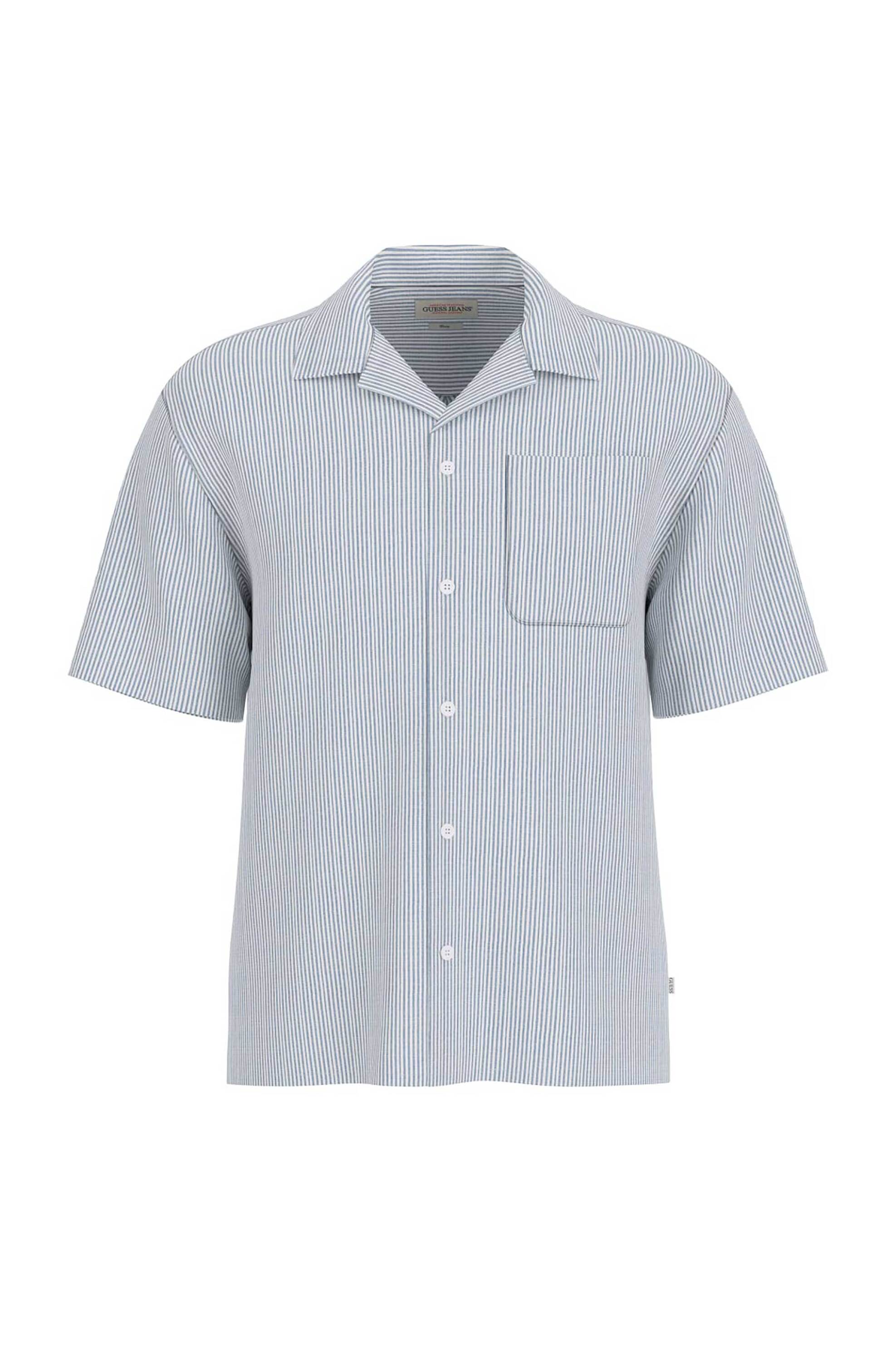 Guess ανδρικό πουκάμισο με ριγέ σχέδιο και τσέπη Regular Fit - M6GHB6WO551 Μπλε Ανοιχτό