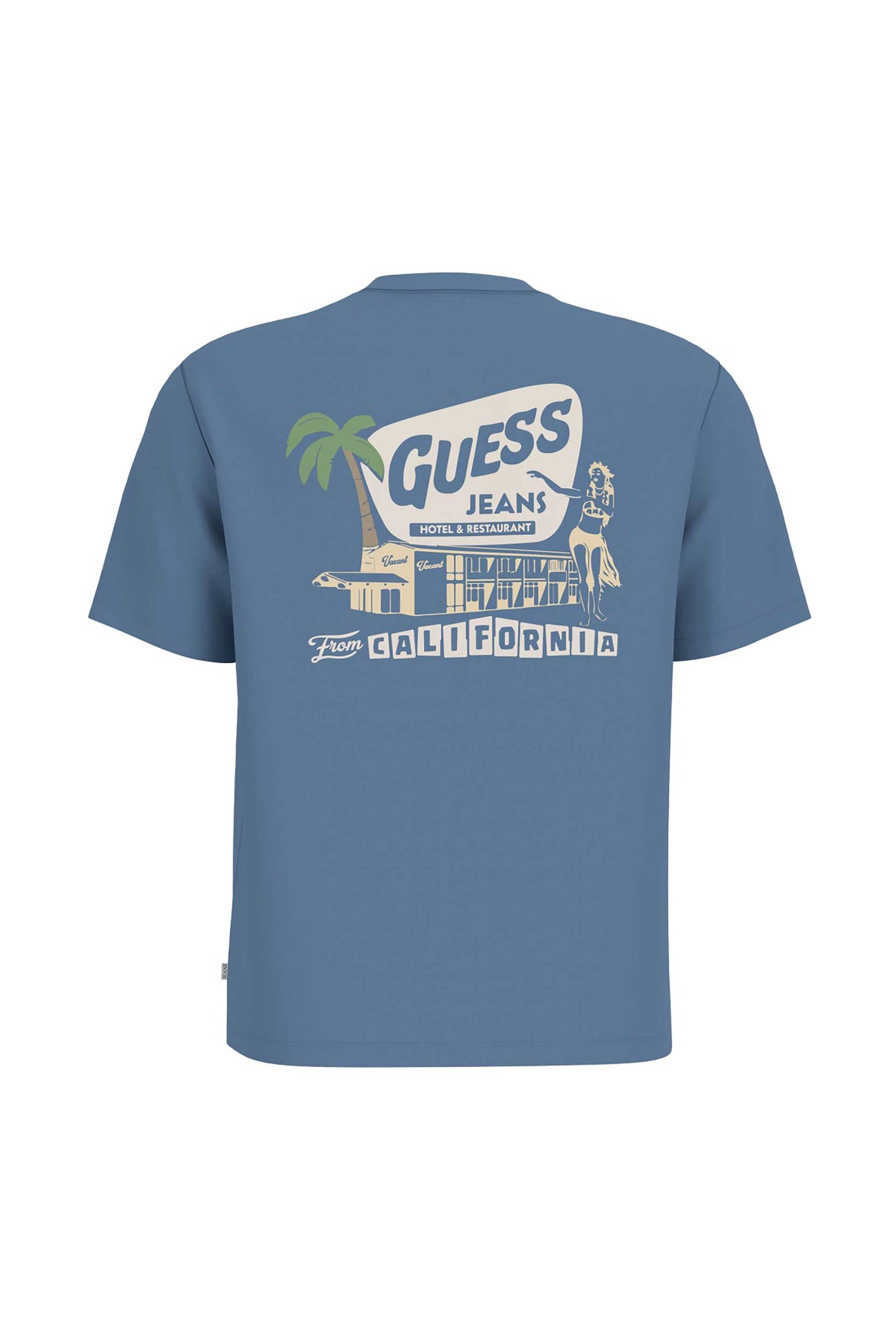 Guess Ανδρικό T-Shirt με Graphic Print Regular Fit - M6Gic0K8Hm0 Μπλε Ανοιχτό