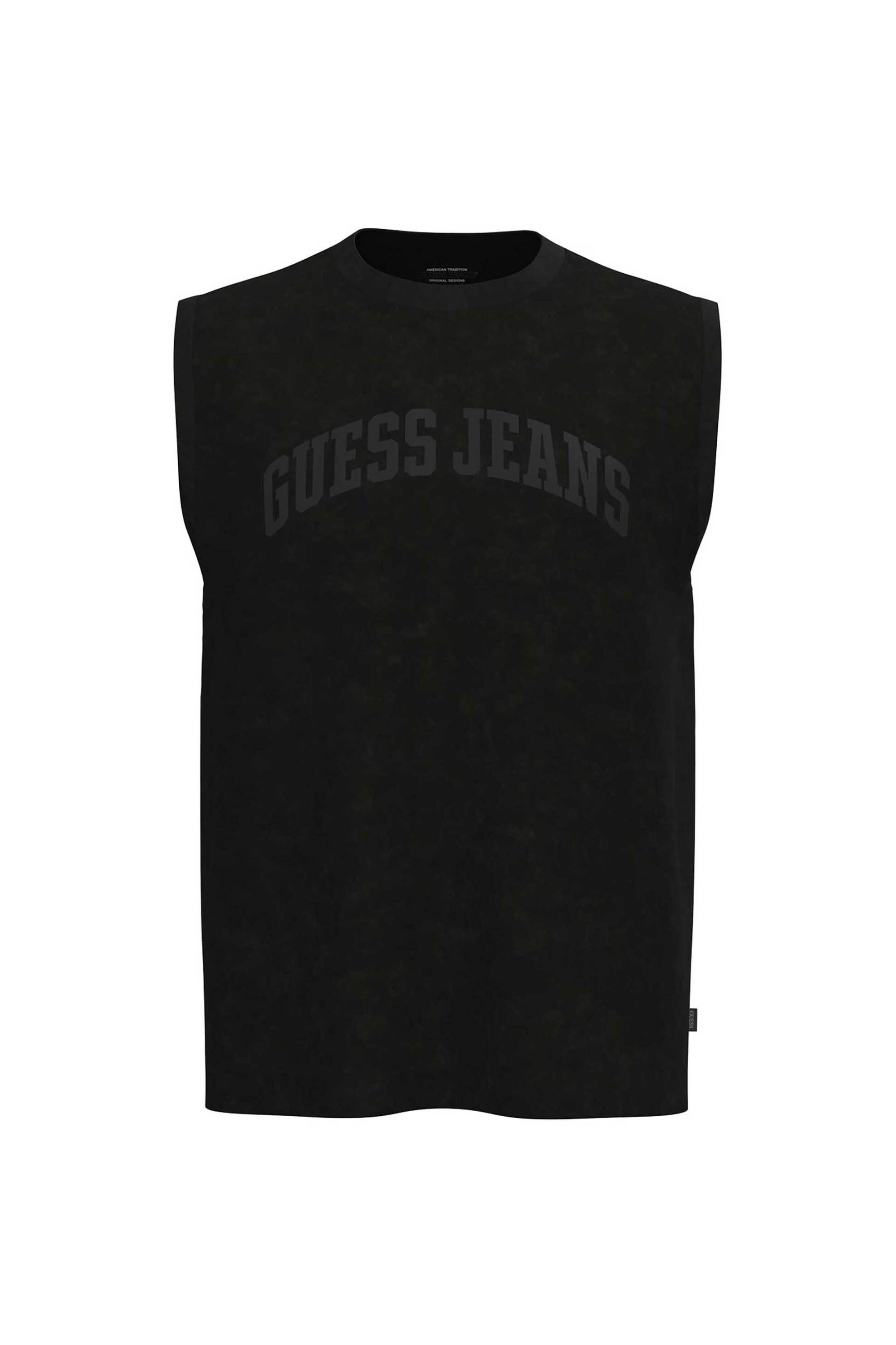 Guess ανδρική αμάνικη μπλούζα με logo print Regular Fit - M6GPB2K8FQ4 Μαύρο