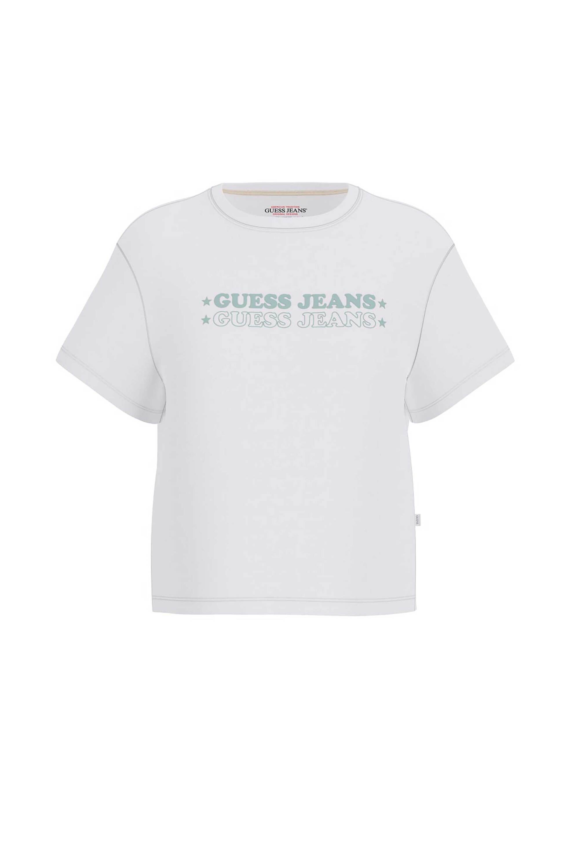 Guess γυναικείο T-shirt με logo print Boxy Fit - W6GI04K8HM0 Λευκό