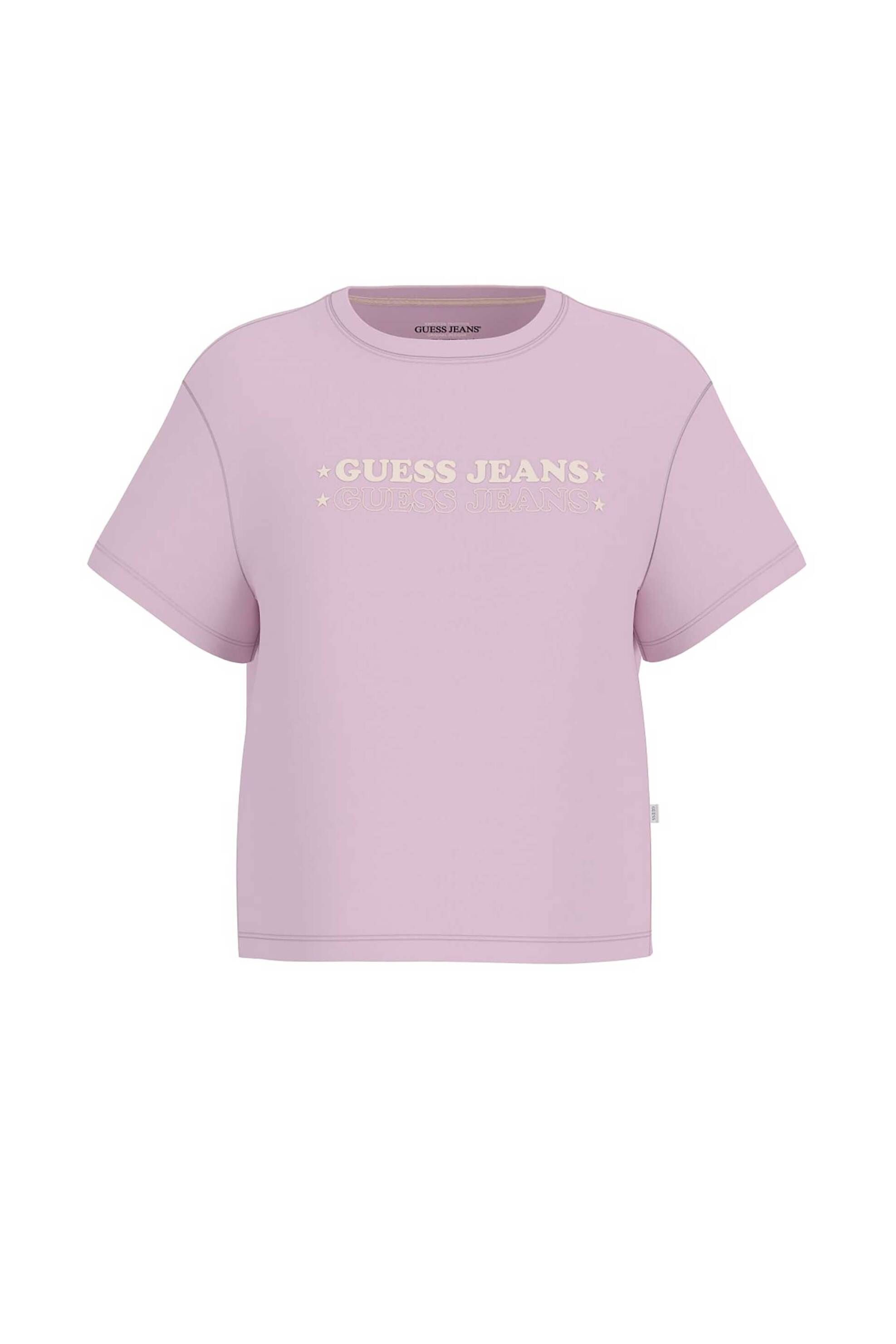 Guess γυναικείο T-shirt με logo print Boxy Fit - W6GI04K8HM0 Λιλά
