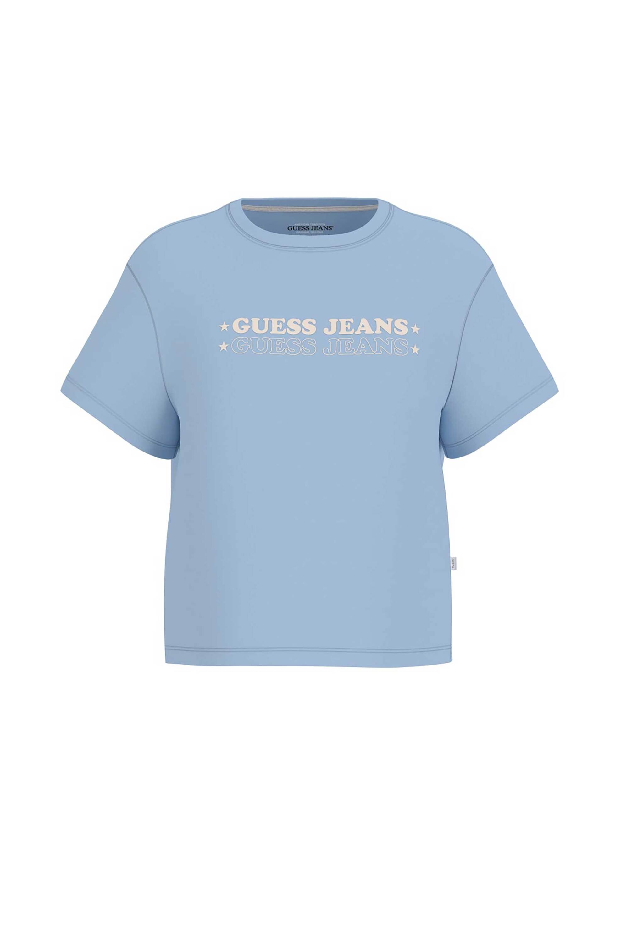 Guess γυναικείο T-shirt με logo print Boxy Fit - W6GI04K8HM0 Μπλε Ανοιχτό