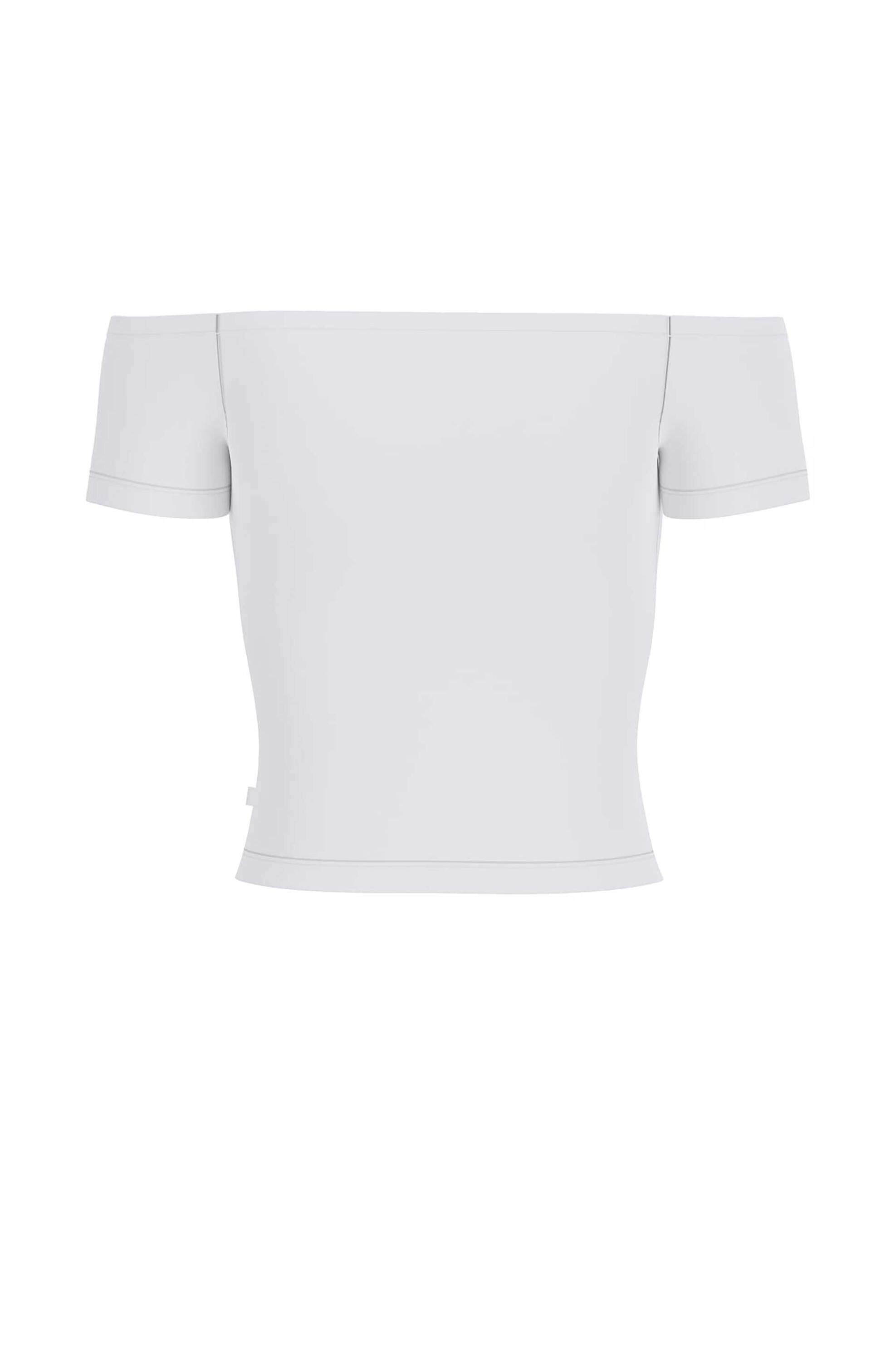 Guess γυναικείο T-shirt off-shoulder με print Slim Fit - W6GI07J1314 Λευκό