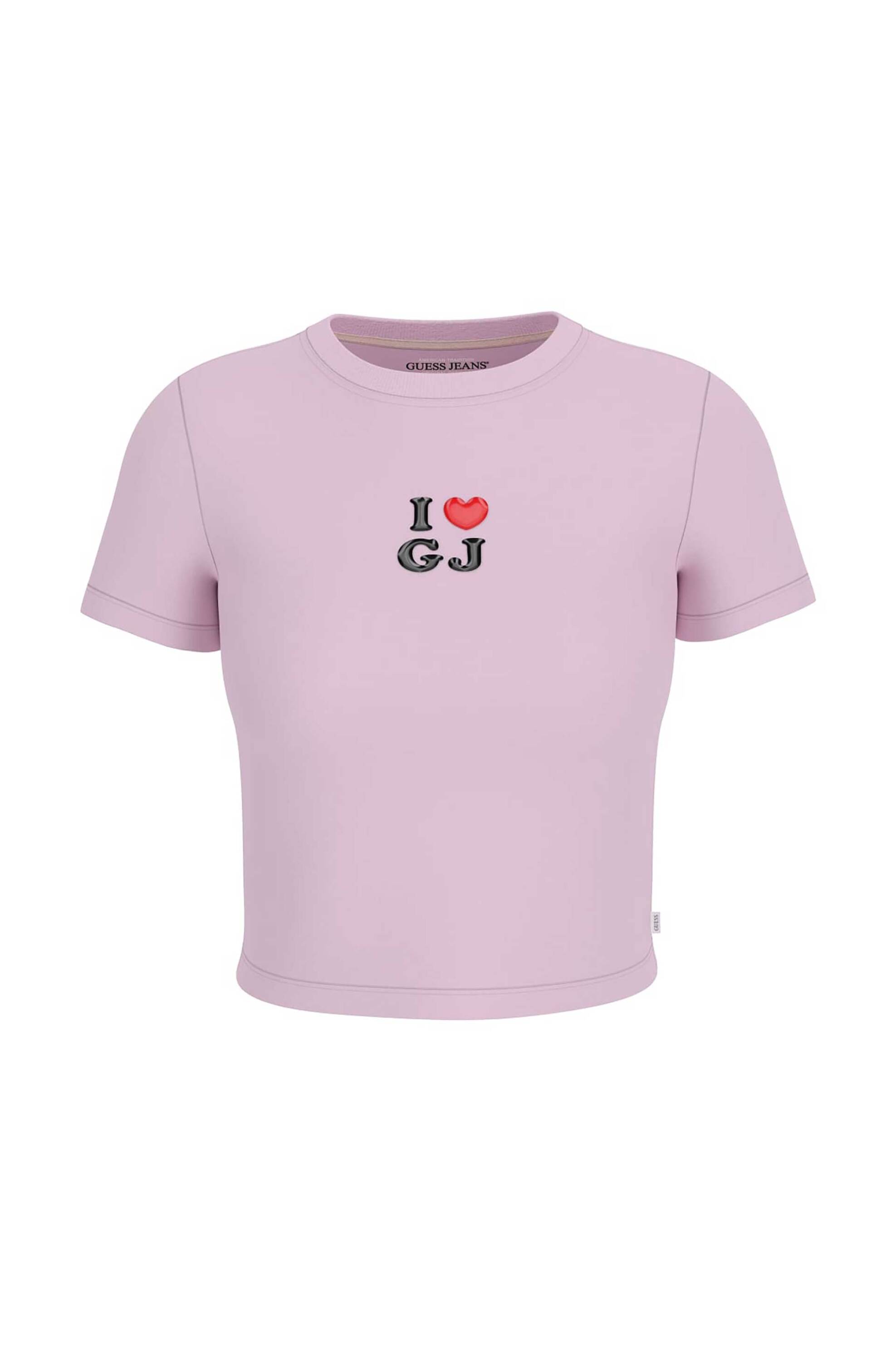 Guess γυναικείο T-shirt cropped με print Slim Fit - W6GIB1J1314 Ροζ