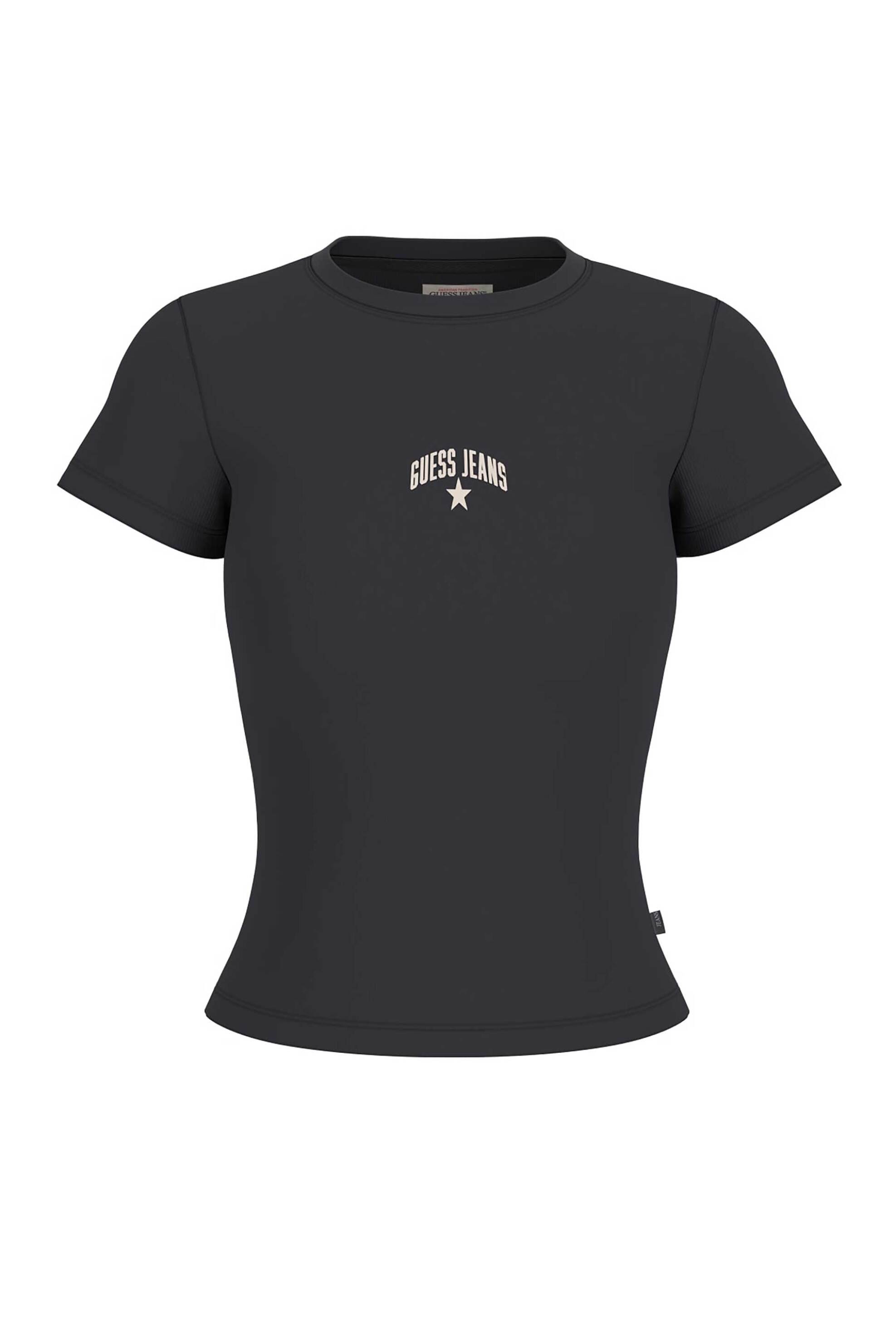 Guess γυναικείο T-shirt ribbed με κεντημένο λογότυπο Slim Fit - W6GPZ3KA0H1 Μαύρο