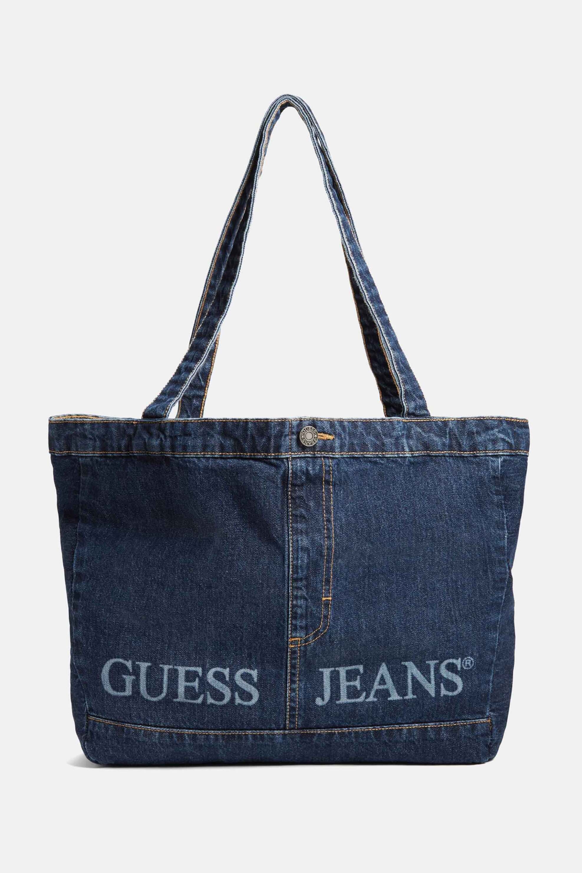 Guess γυναικεία denim τσάντα tote με λογότυπο - M4BZ67D5RH0 Denim Blue Σκούρο