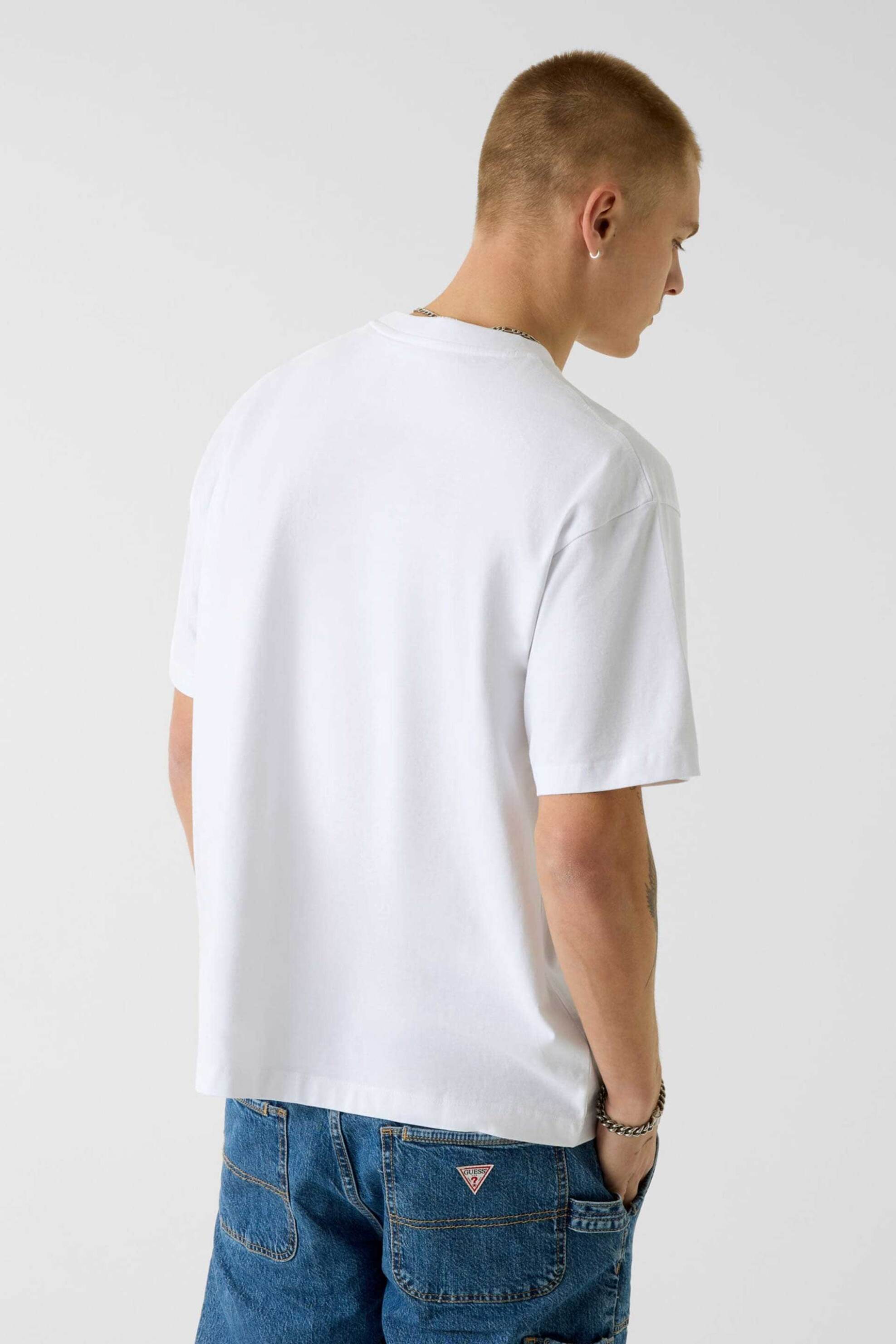 Guess Ανδρικό T-Shirt με Mini Triangle Logo Patch Oversized Fit - M4Yi46K8Fq4 Λευκό