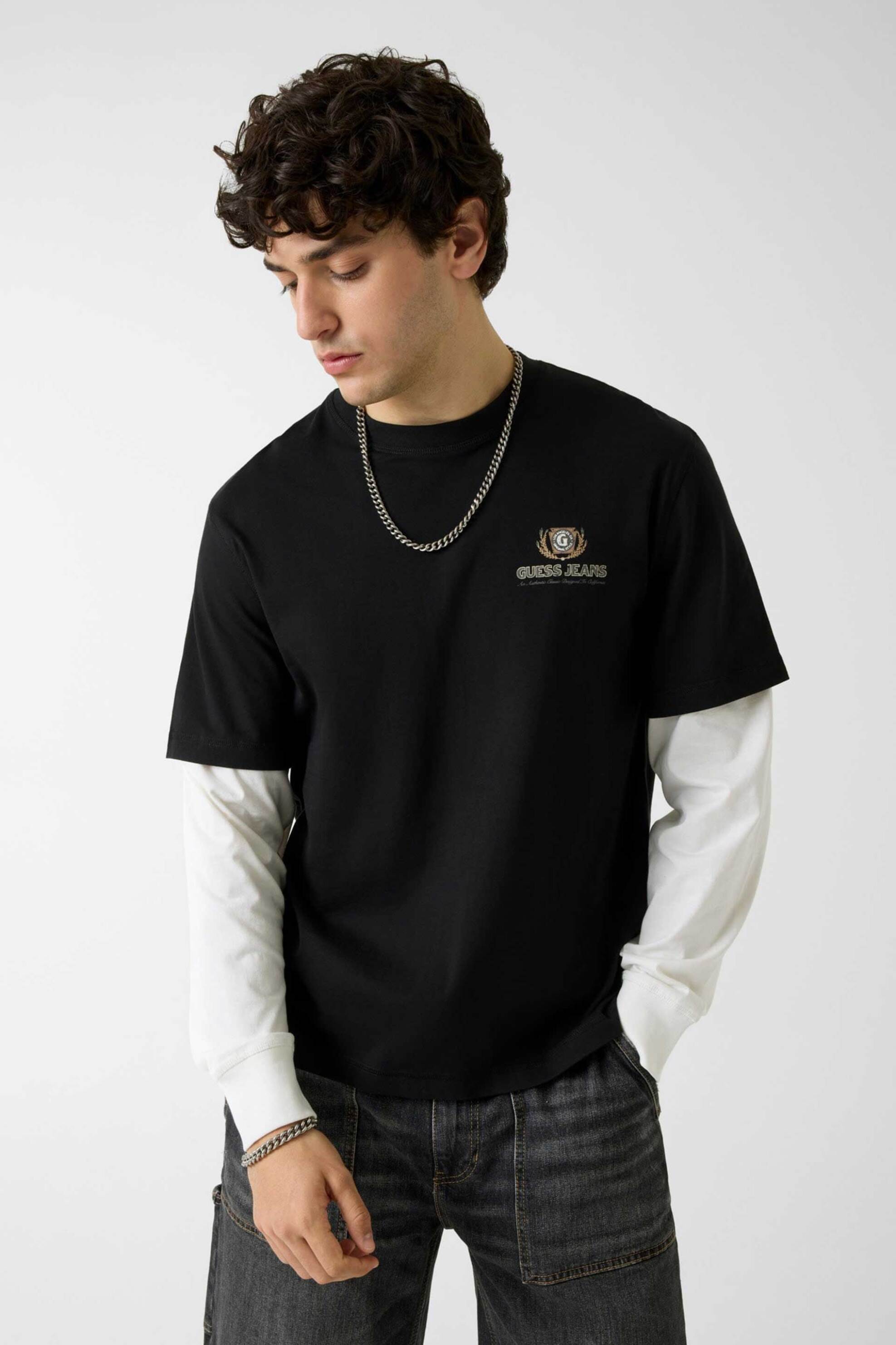 Guess ανδρική μακρυμάνικη μπλούζα με λογότυπο Regular Fit - M6YI04K3644 Μαύρο