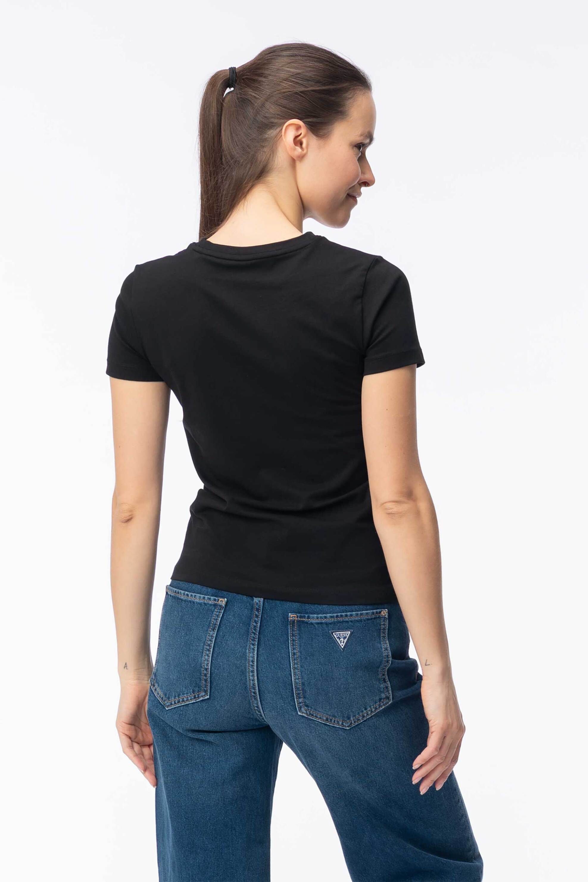 Guess γυναικείο T-shirt με triangle logo print Slim Fit - W4YI04J1314 Μαύρο