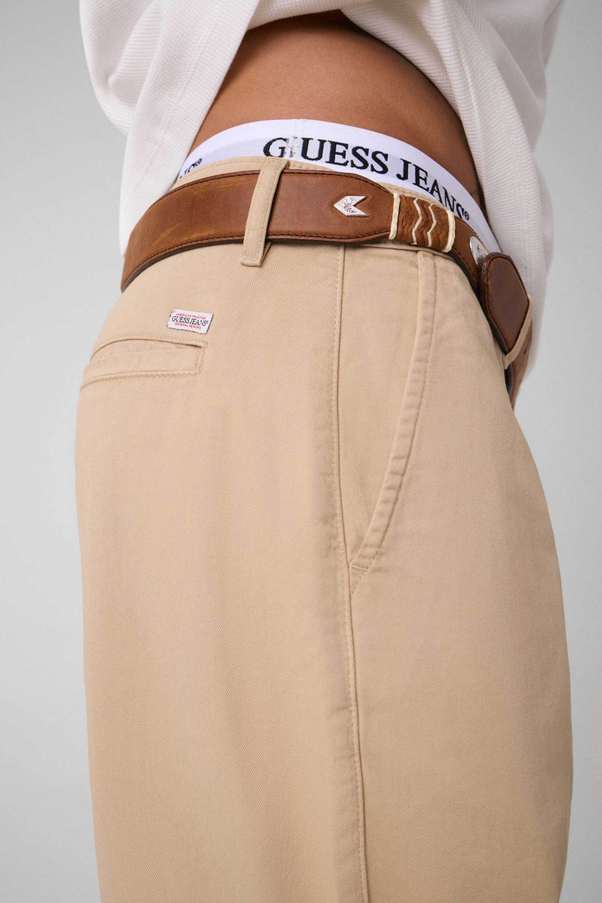 Guess Ανδρικό Παντελόνι Chino Regular Wide Fit - M5Yb60Wgcv1 Μπεζ