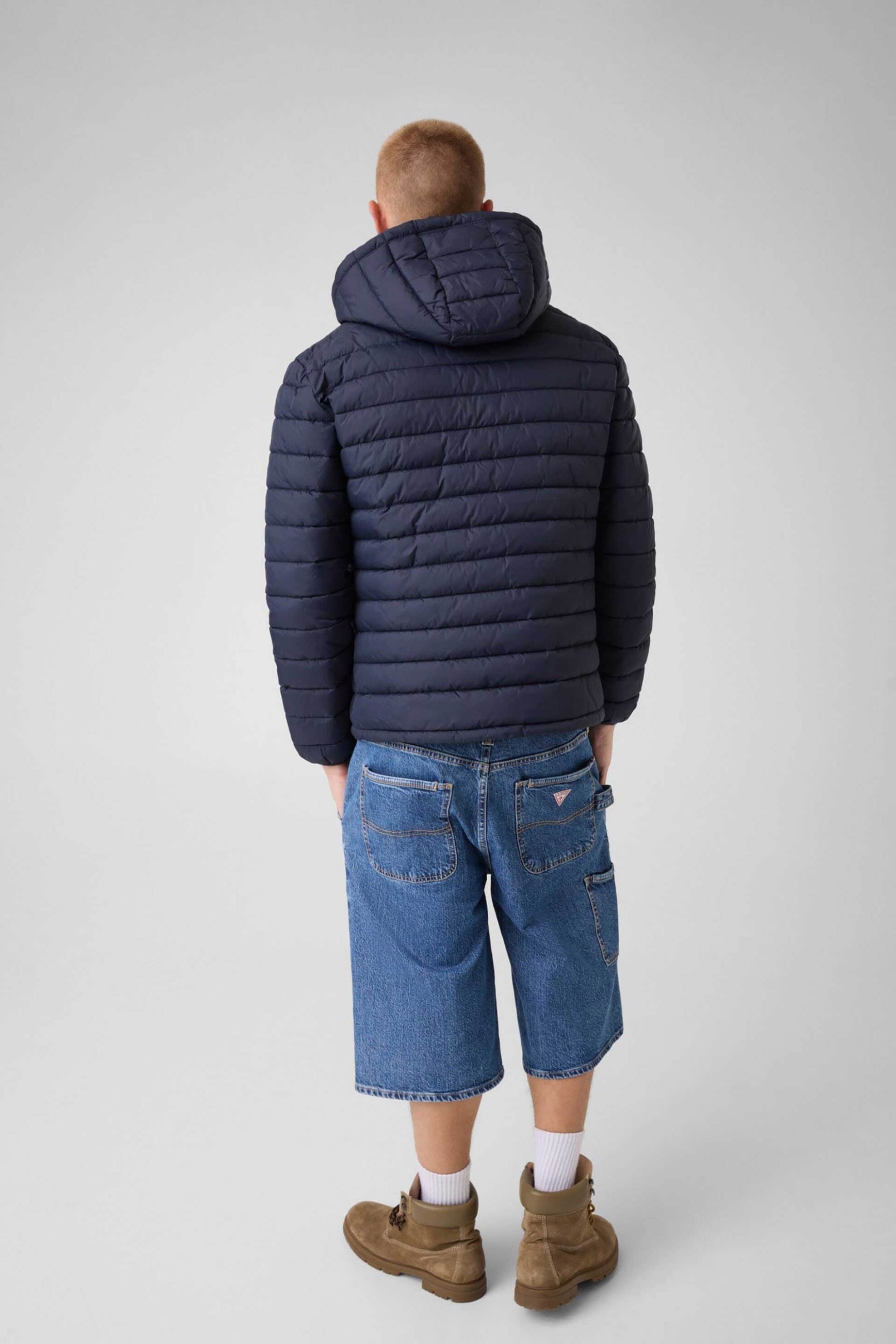 Guess Ανδρικό Puffer Μπουφάν με Καπιτονέ Σχέδιο Και Κουκούλα - M6Yl06W2646 Μπλε Navy