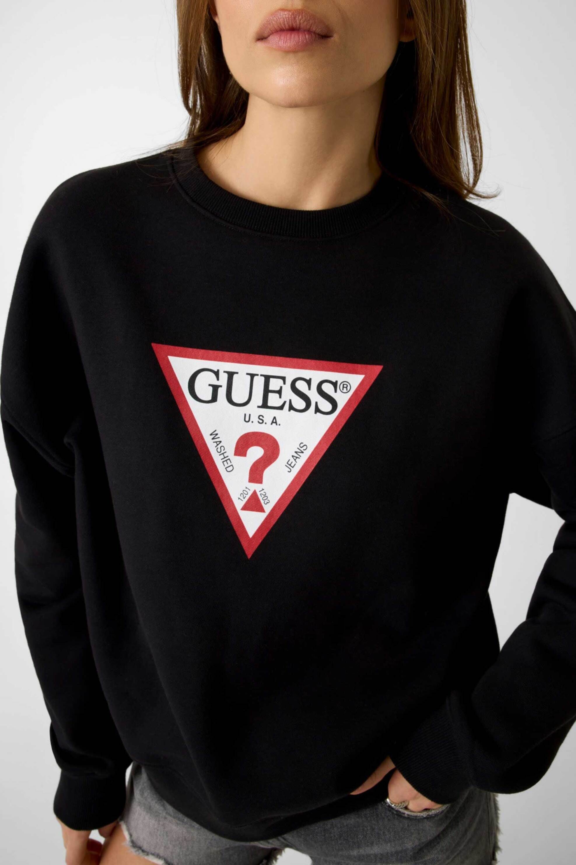 Guess γυναικεία μπλούζα φούτερ με λογότυπο Oversized Fit - W4YQ00KC811 Μαύρο