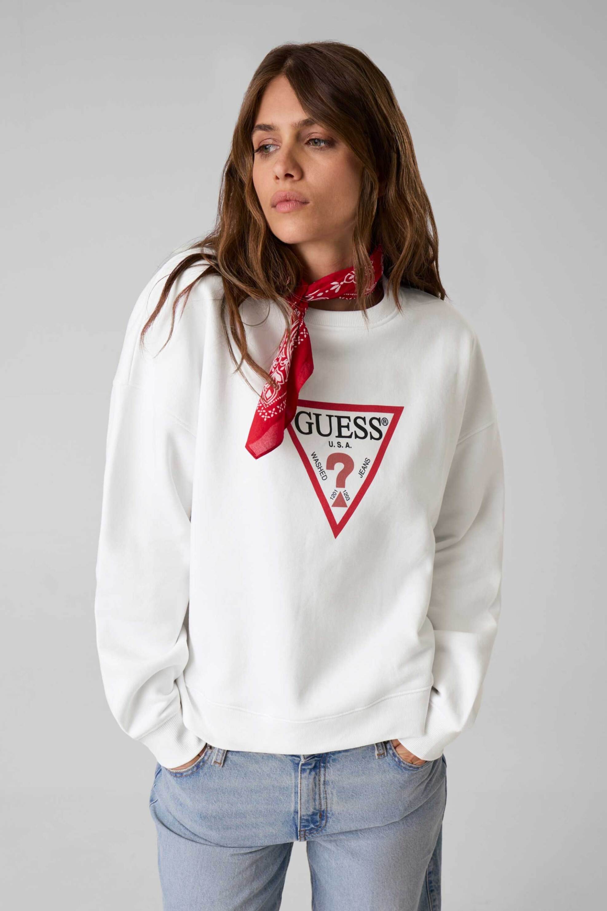 Guess γυναικεία μπλούζα φούτερ με λογότυπο Oversized Fit - W4YQ00KC811 Λευκό