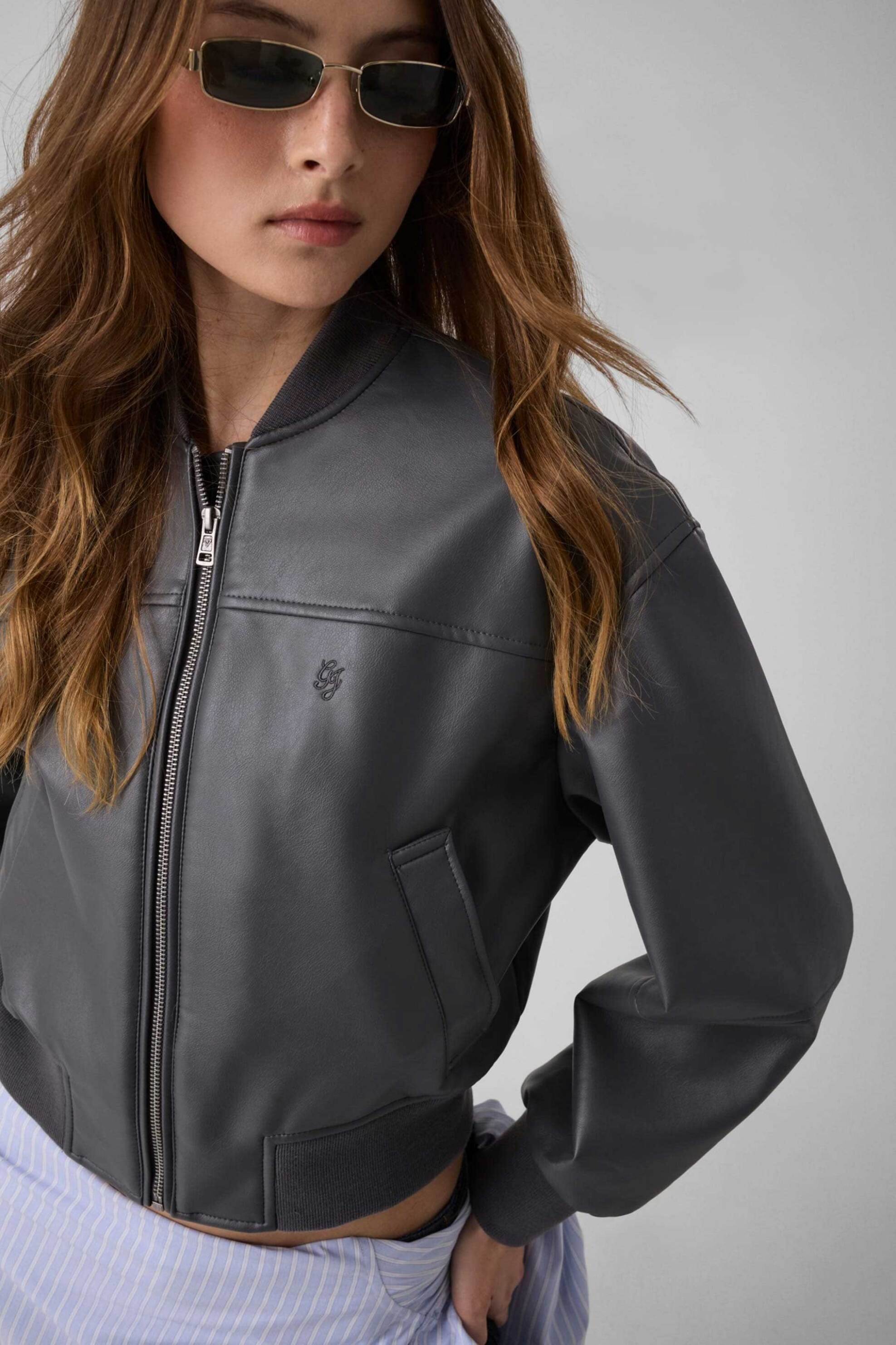 Guess γυναικείο bomber jacket faux leather - W6YL01W2525 Ανθρακί