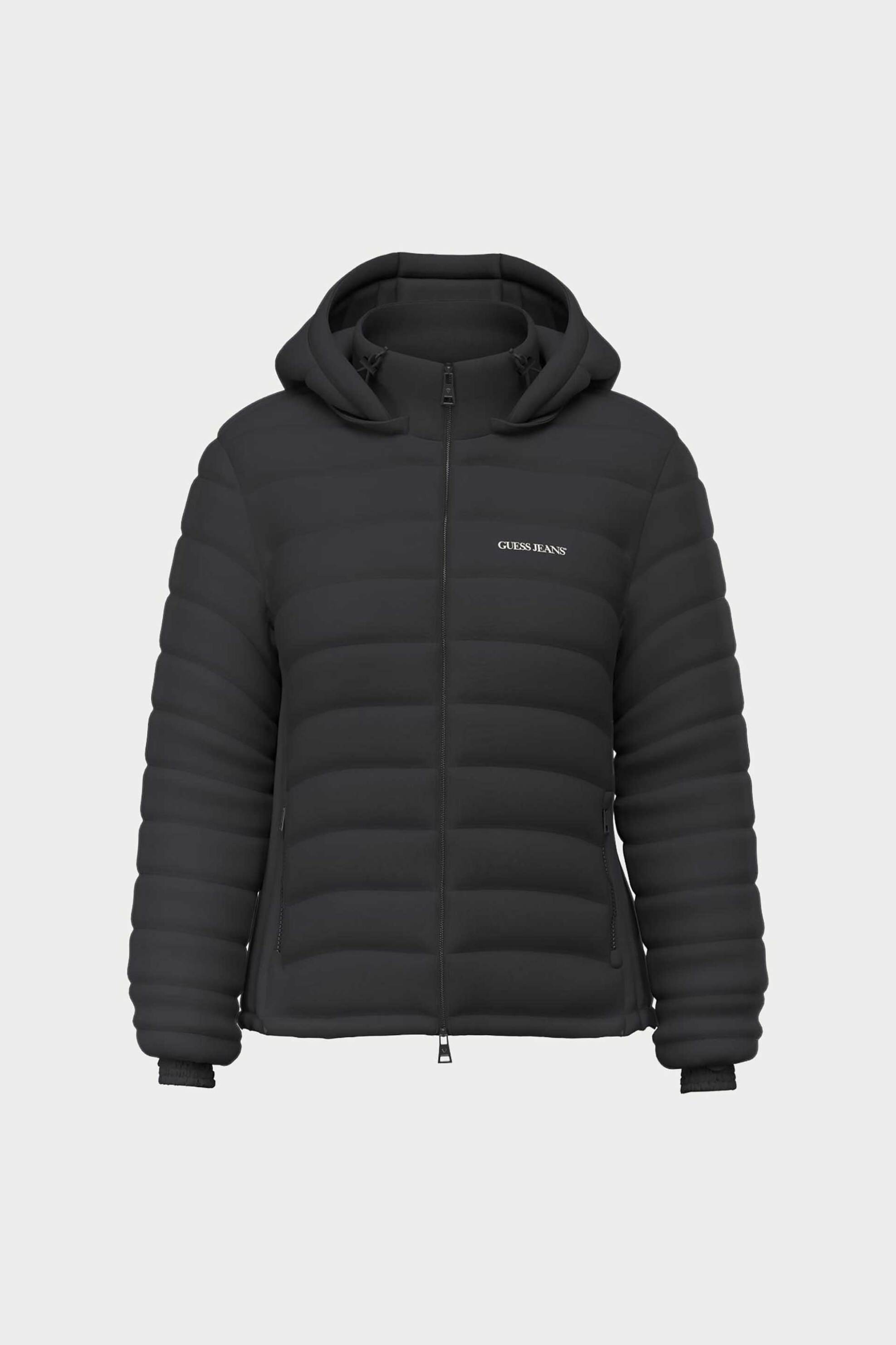 Guess γυναικείο puffer μπουφάν με καπιτονέ σχέδιο και κουκούλα - W6YL09W2799 Μαύρο