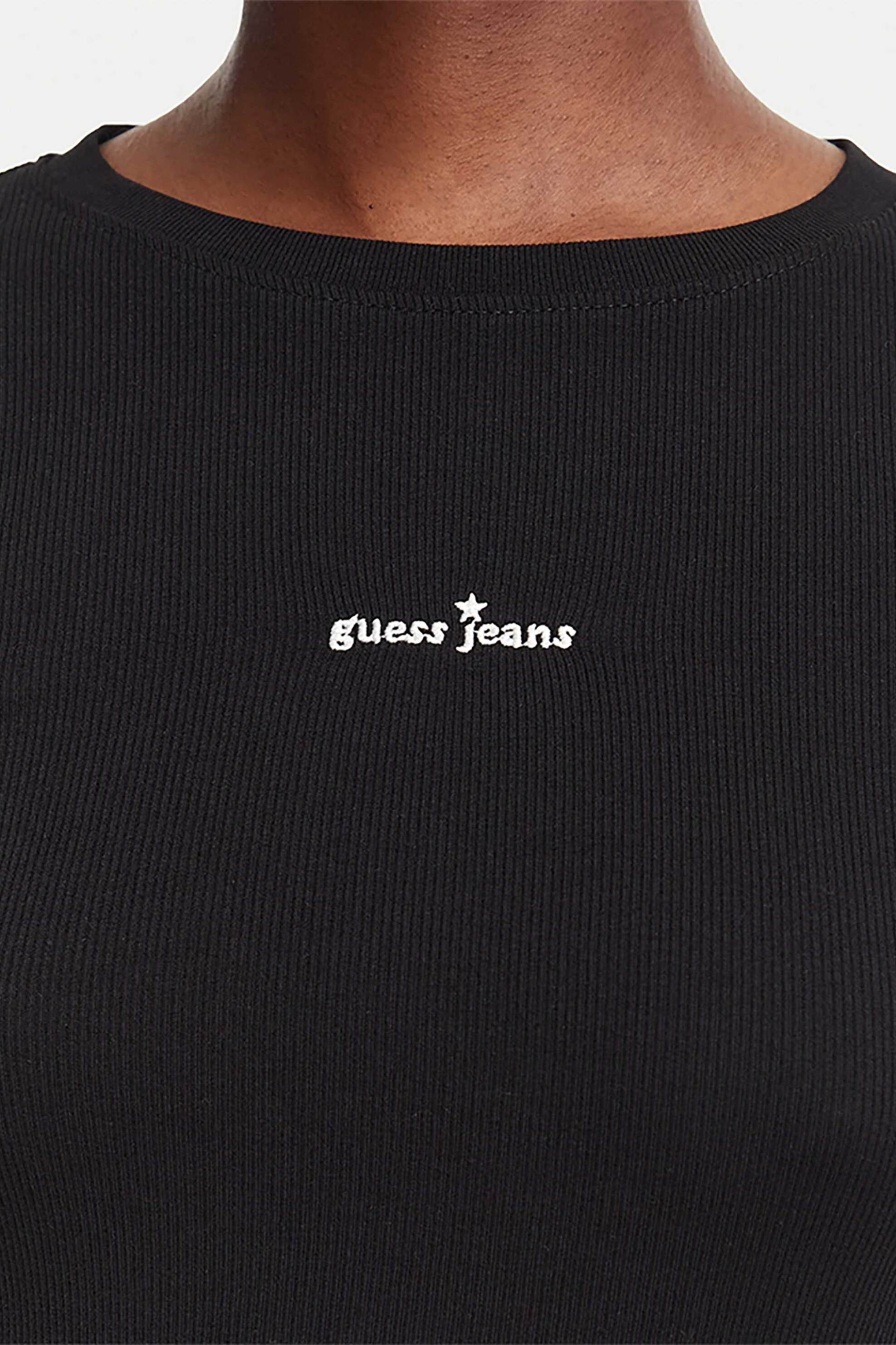 Guess γυναικεία μπλούζα ribbed με κεντημένο λογότυπο Slim Fit - W6YP14K3821 Μαύρο