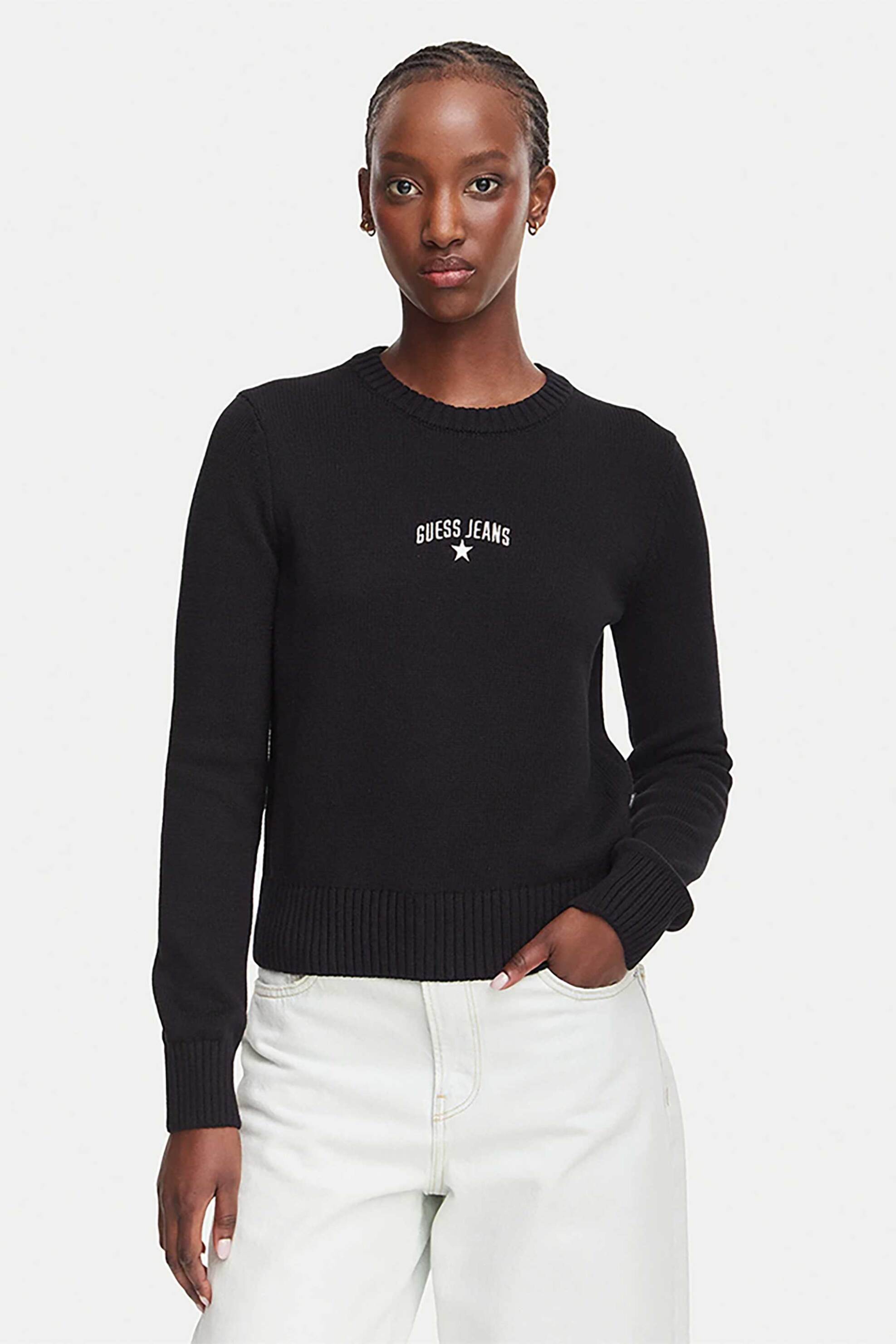 Guess γυναικείο πουλόβερ με κεντημένο λογότυπο Regular Fit - W6YR40Z1074 Μαύρο