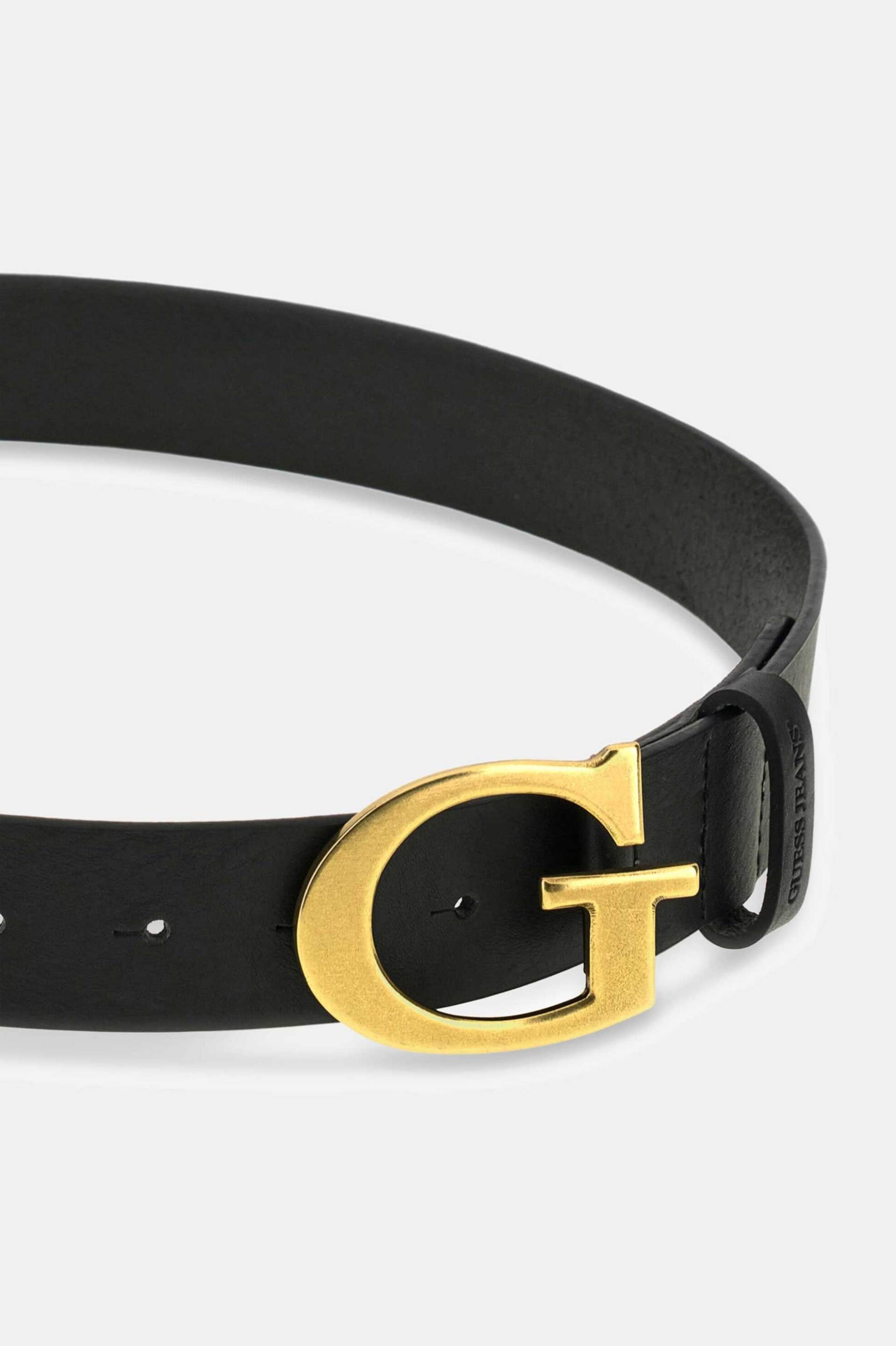 Guess γυναικεία δερμάτινη ζώνη με μεταλλικό monogram - W6YZ15L0122 Μαύρο