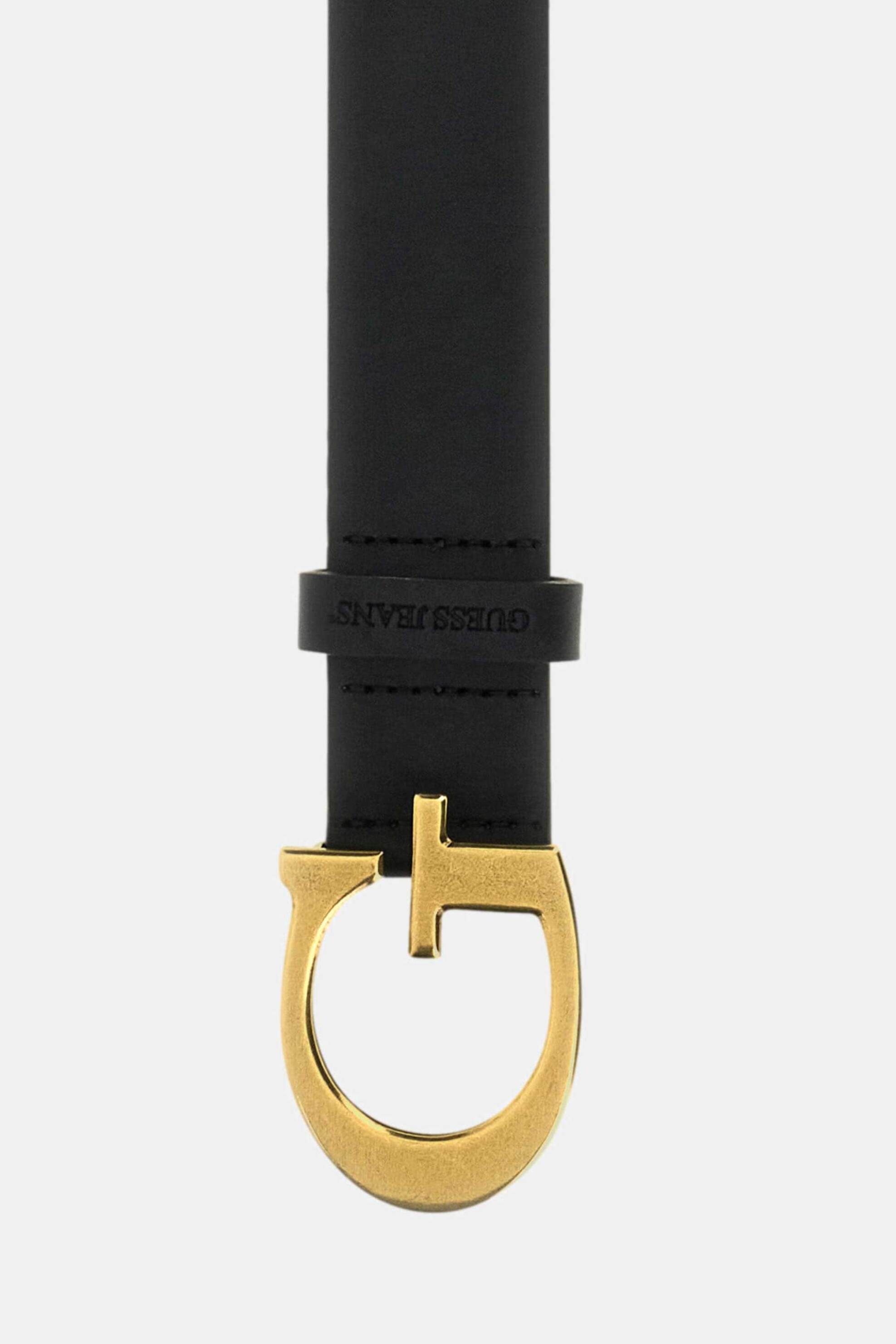 Guess γυναικεία δερμάτινη ζώνη με μεταλλικό monogram - W6YZ15L0122 Μαύρο