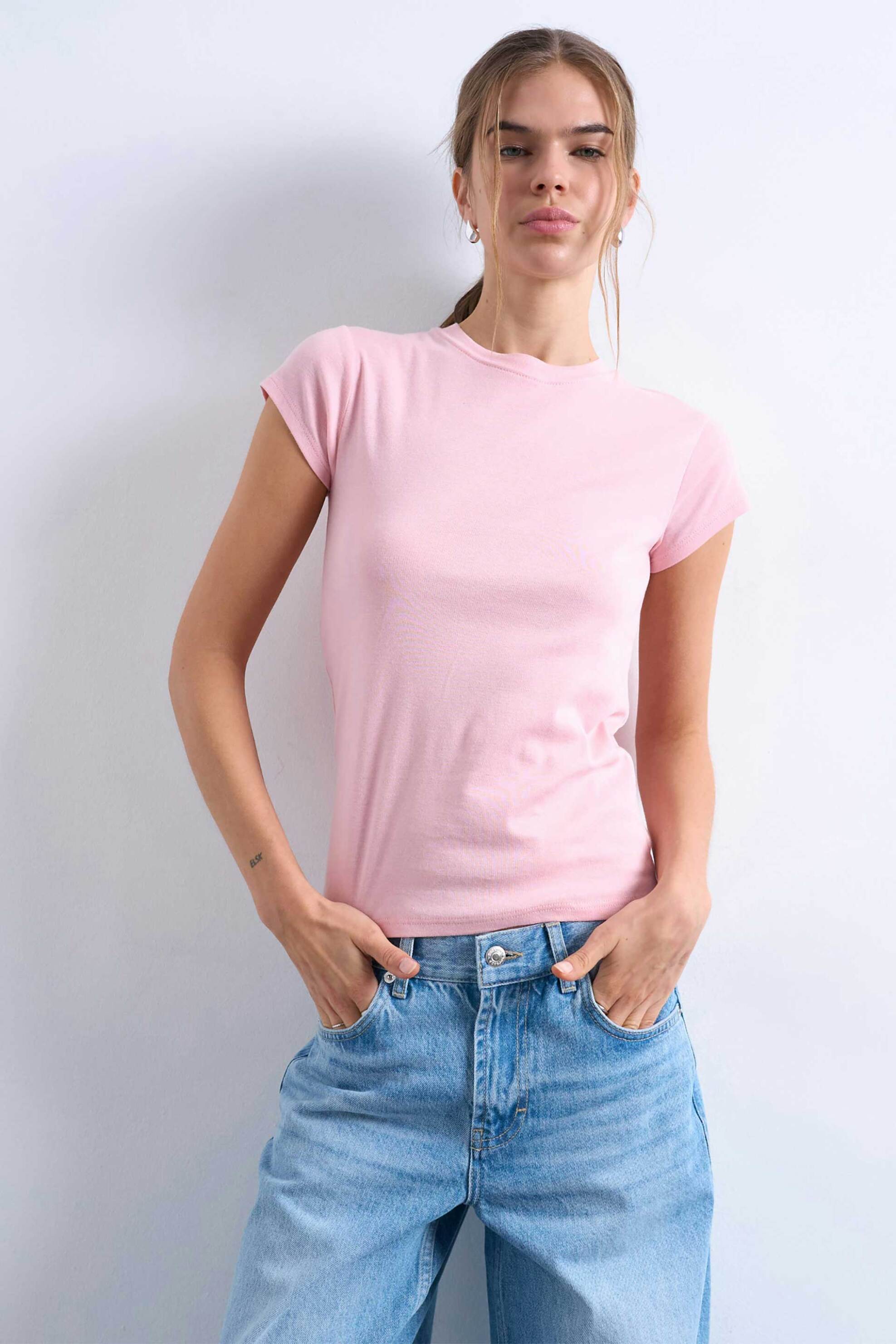 Topshop γυναικείο T-shirt μονόχρωμο "Tseveryday" - 31000138 Ροζ Pastel