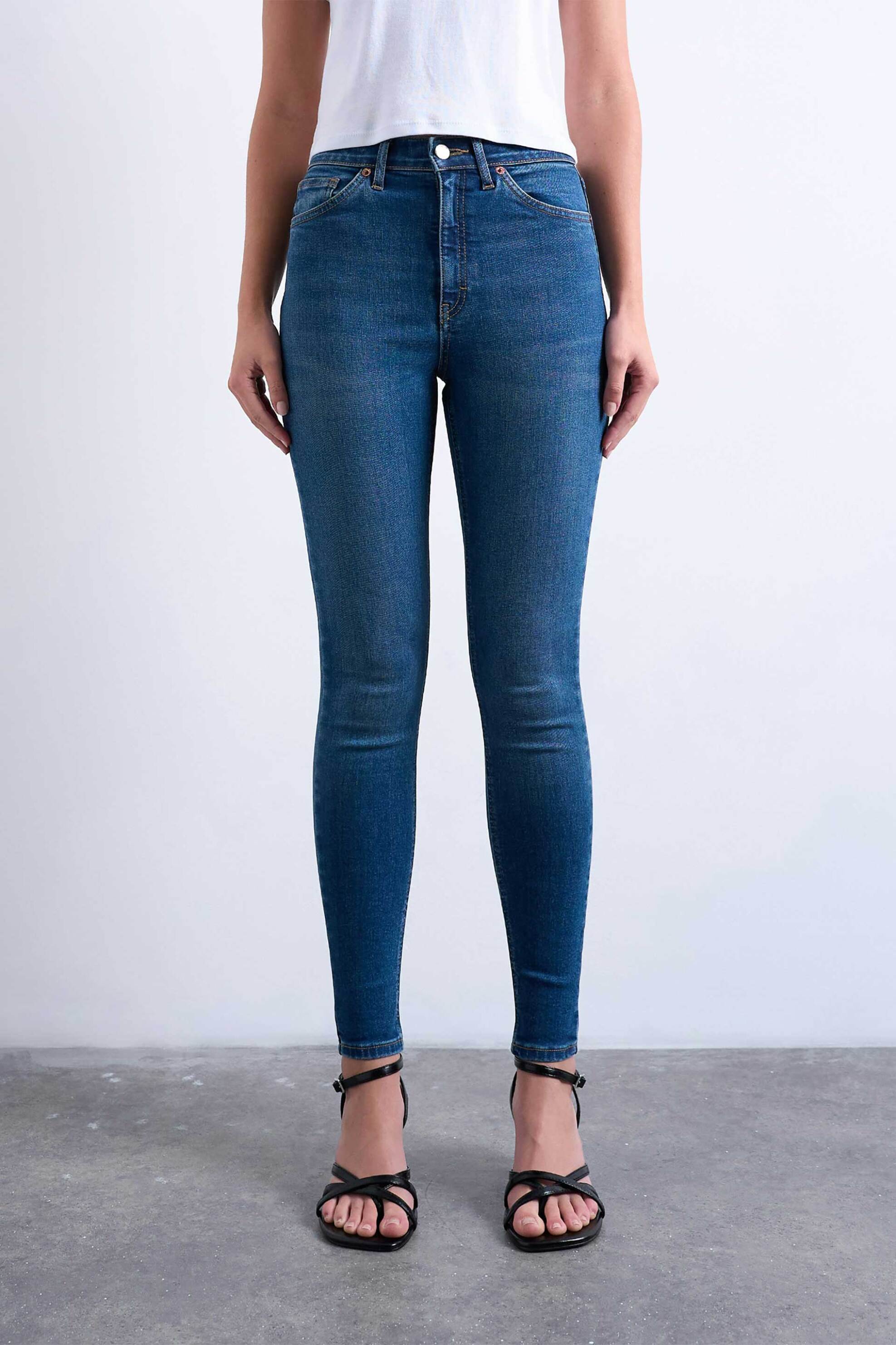 Topshop γυναικείο ψηλόμεσο τζιν παντελόνι Skinny Fit "Tsjamie" - 31000214 Denim Blue