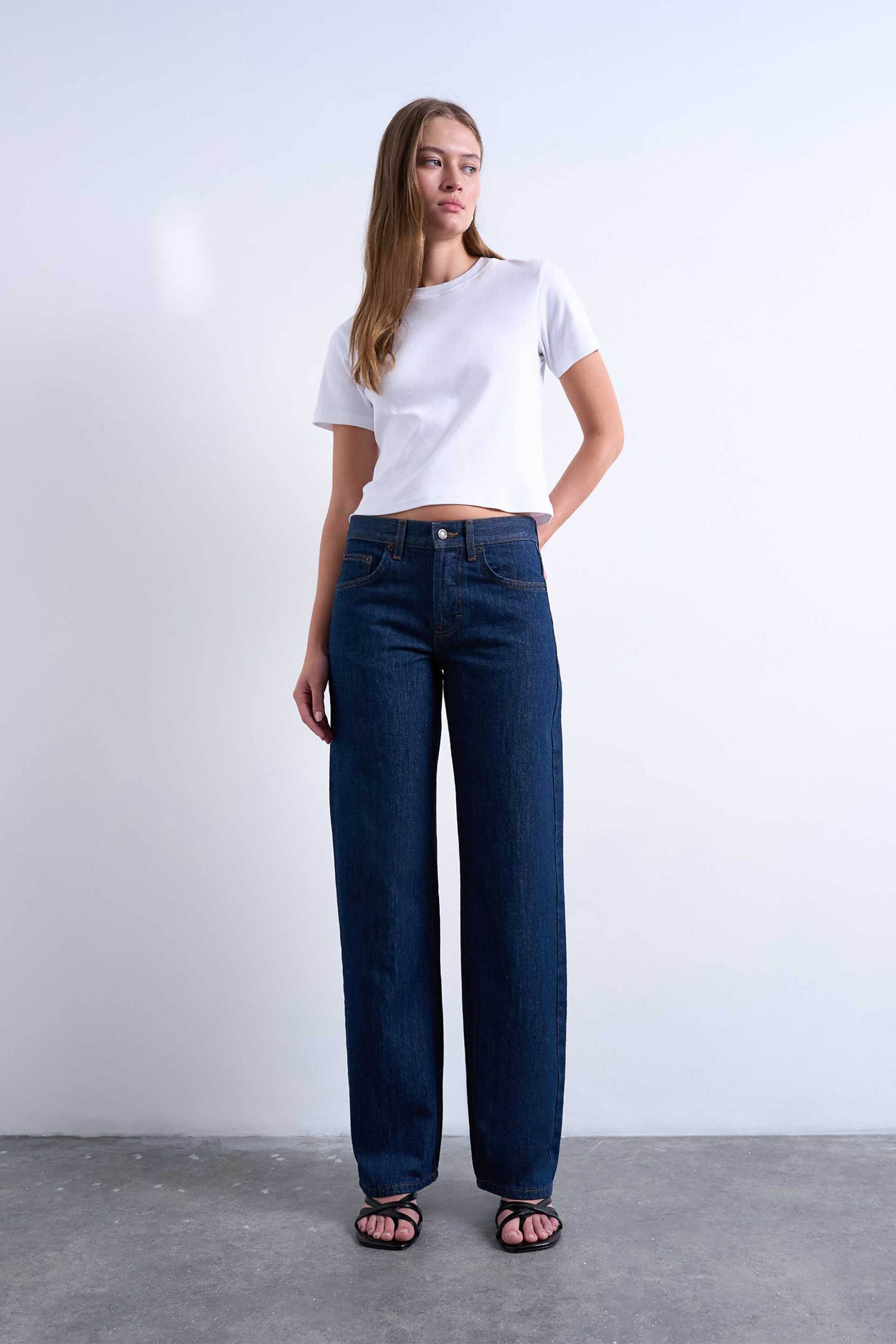 Topshop γυναικείο χαμηλόμεσο τζιν παντελόνι Wide Fit "Tsember" - 31000240 Denim Blue Σκούρο