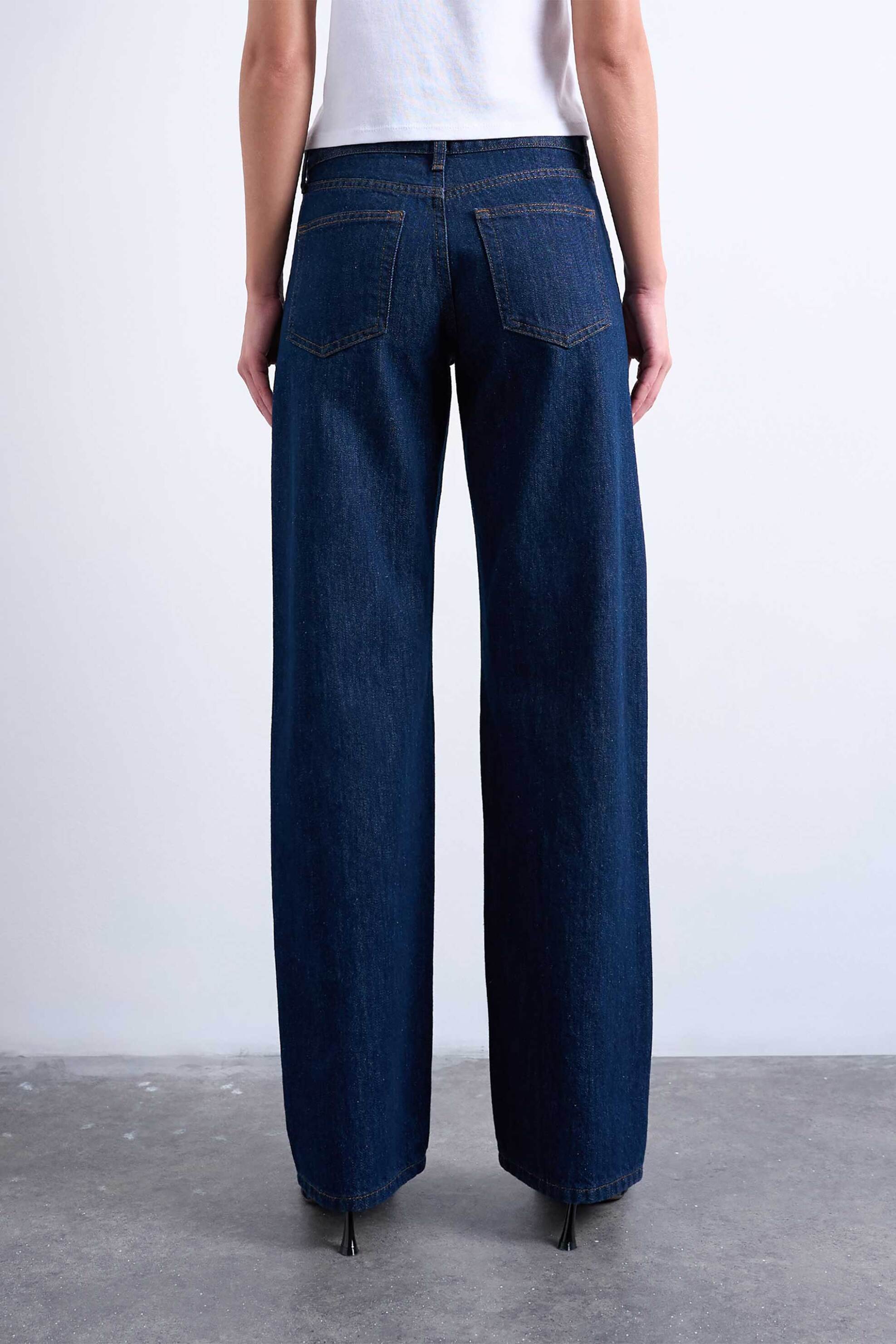 Topshop Γυναικείο Χαμηλόμεσο Τζιν Παντελόνι Wide Fit Tsember - 31000240 Denim Blue Σκούρο