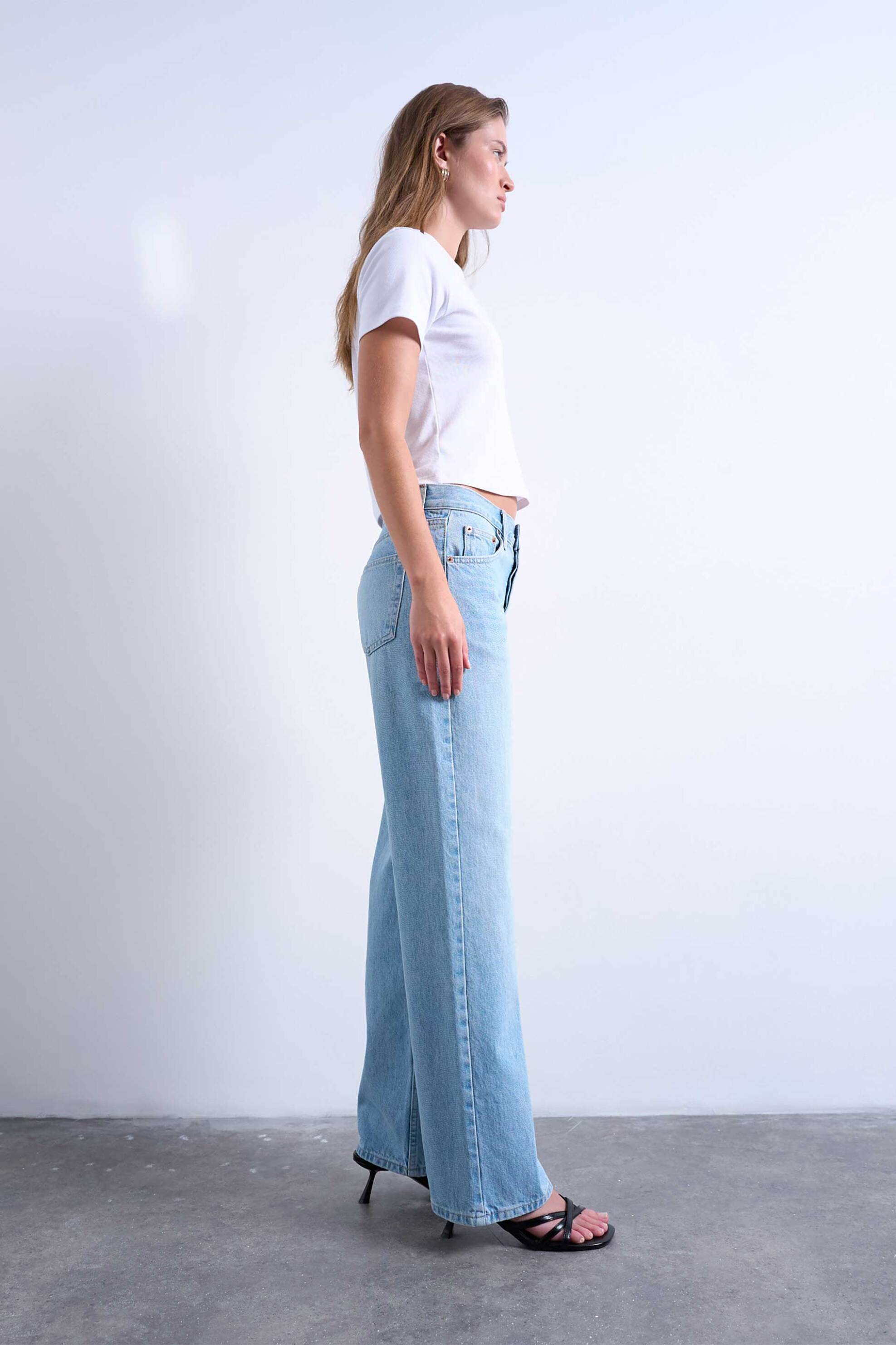 Topshop γυναικείο χαμηλόμεσο τζιν παντελόνι Wide Fit 