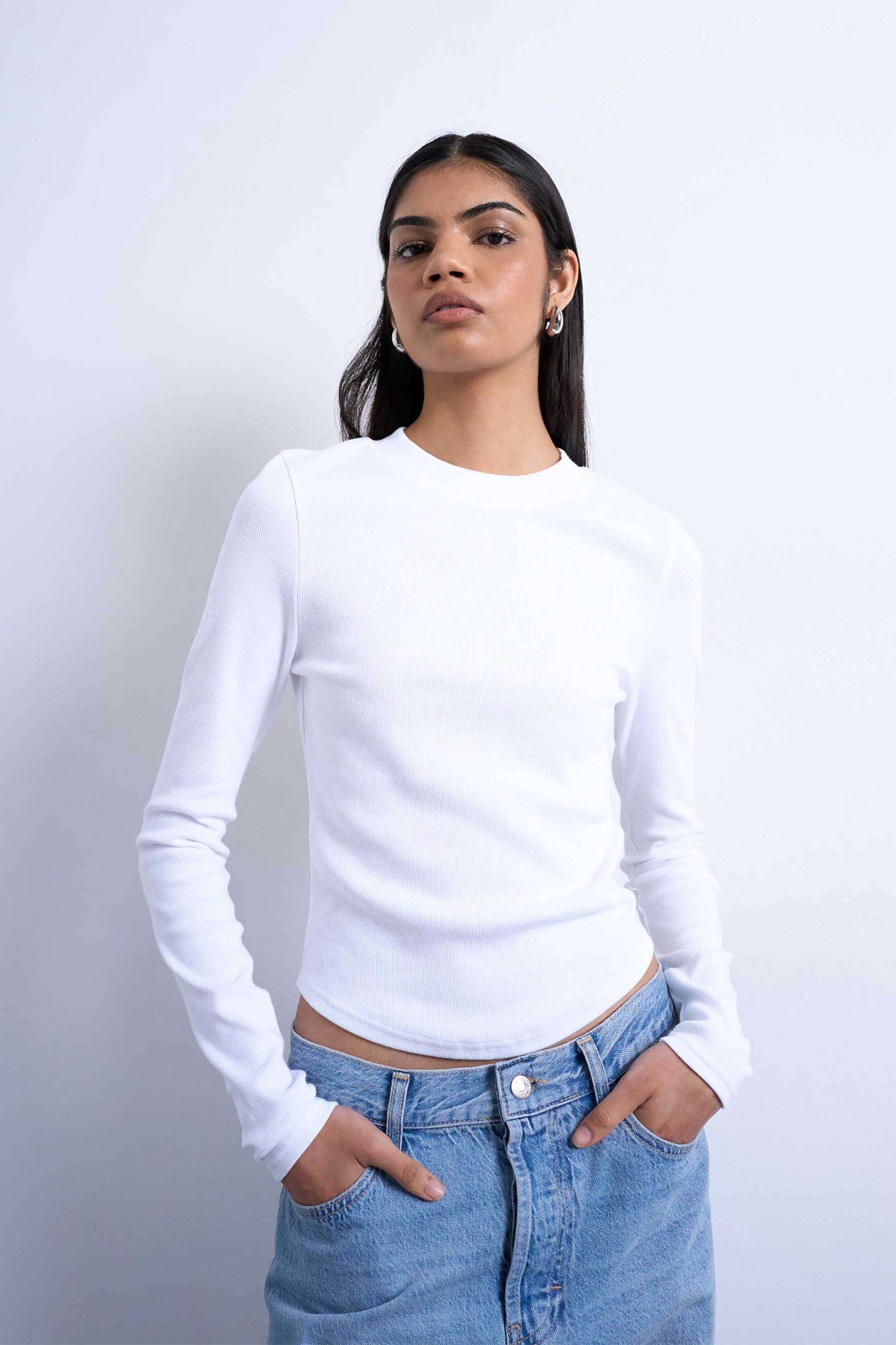 Topshop γυναικεία μπλούζα μονόχρωμη με μακρύ μανίκι "Tsbea" - 31000481 Λευκό