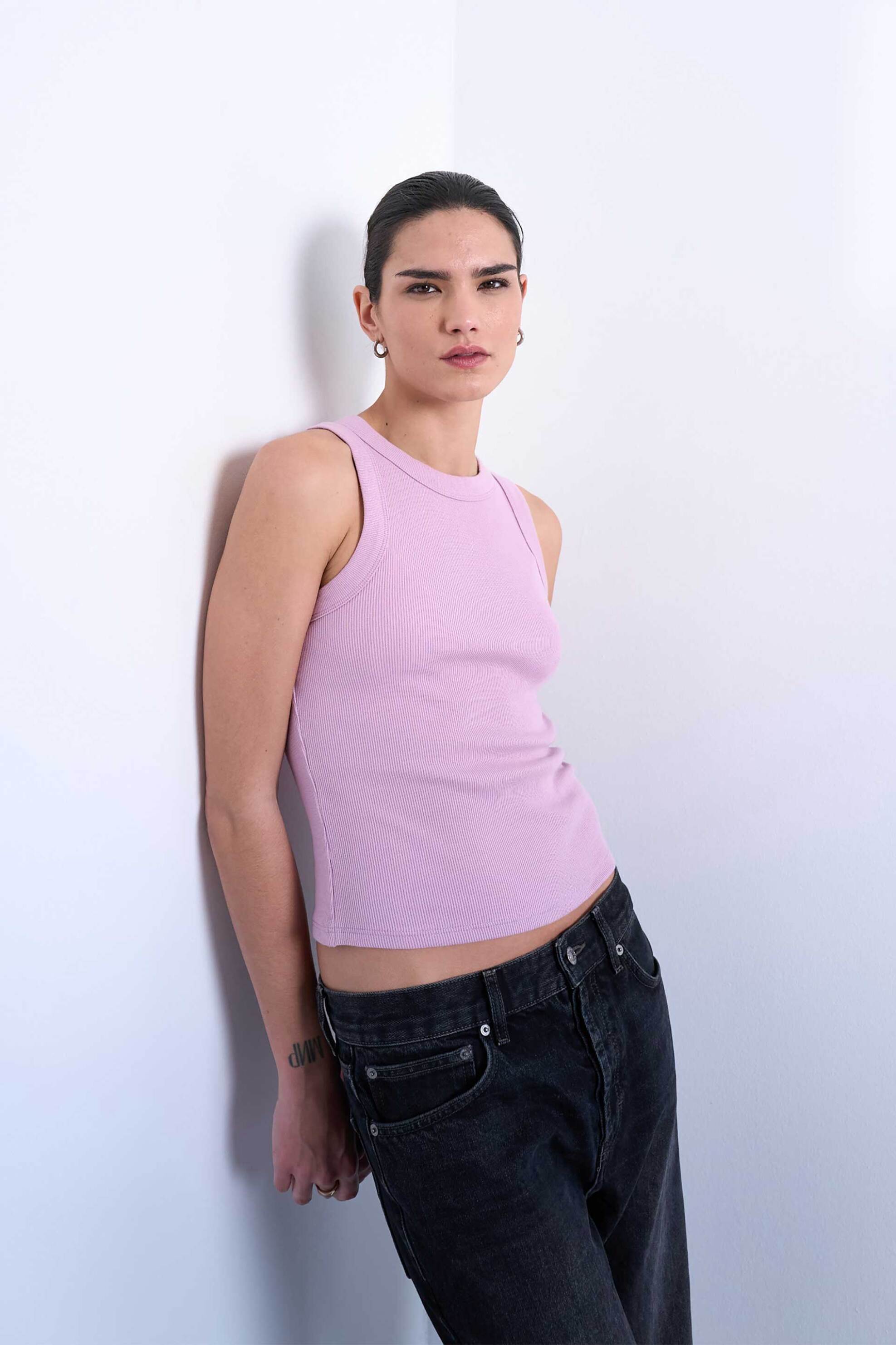 Topshop γυναικείο τοπ μονόχρωμο αμάνικο "Tsmary" - 31000872 Ροζ Pastel