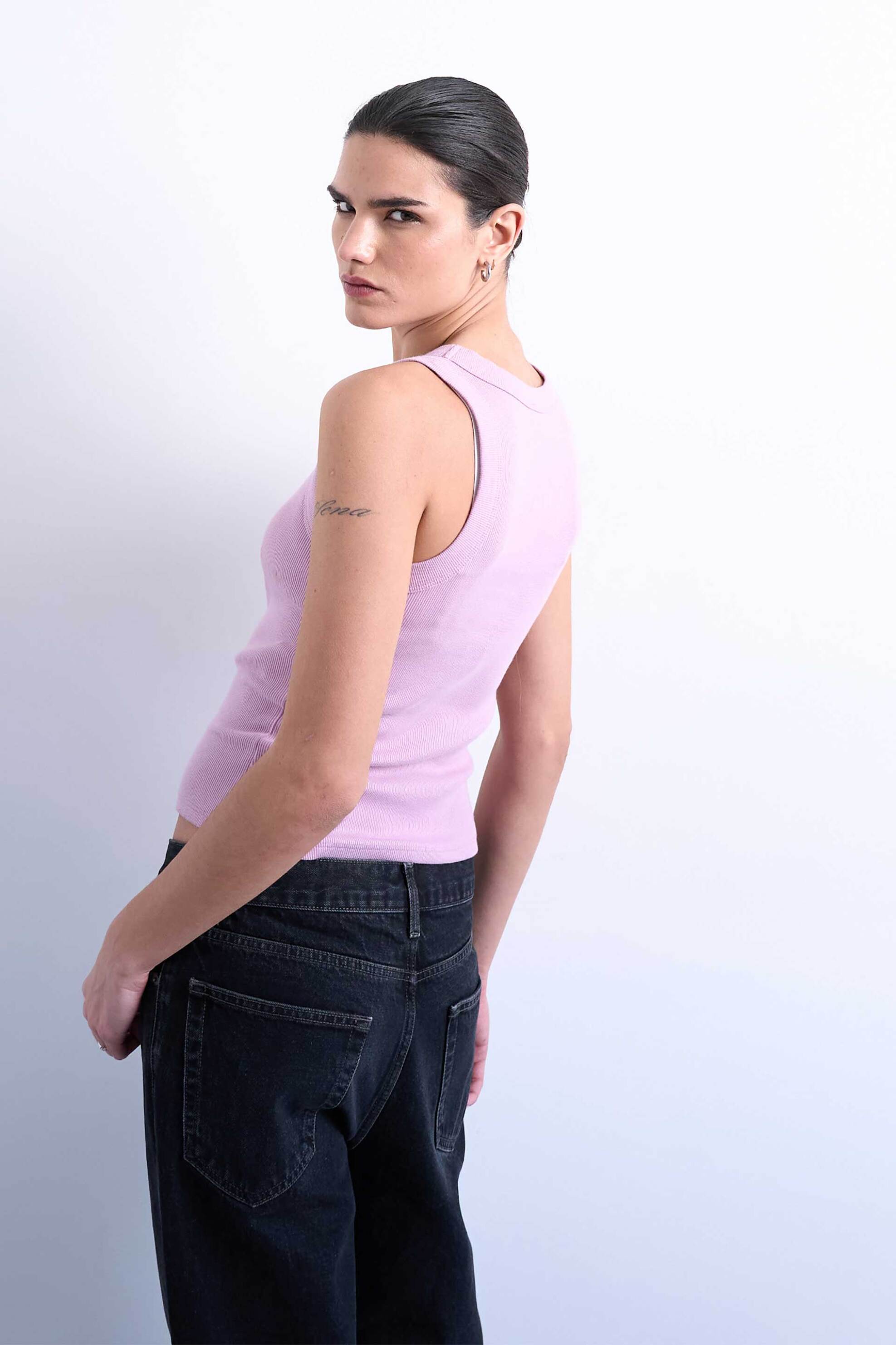 TOPSHOP Topshop γυναικείο τοπ μονόχρωμο αμάνικο "Μary" - 31000872 Ροζ Pastel - 3
