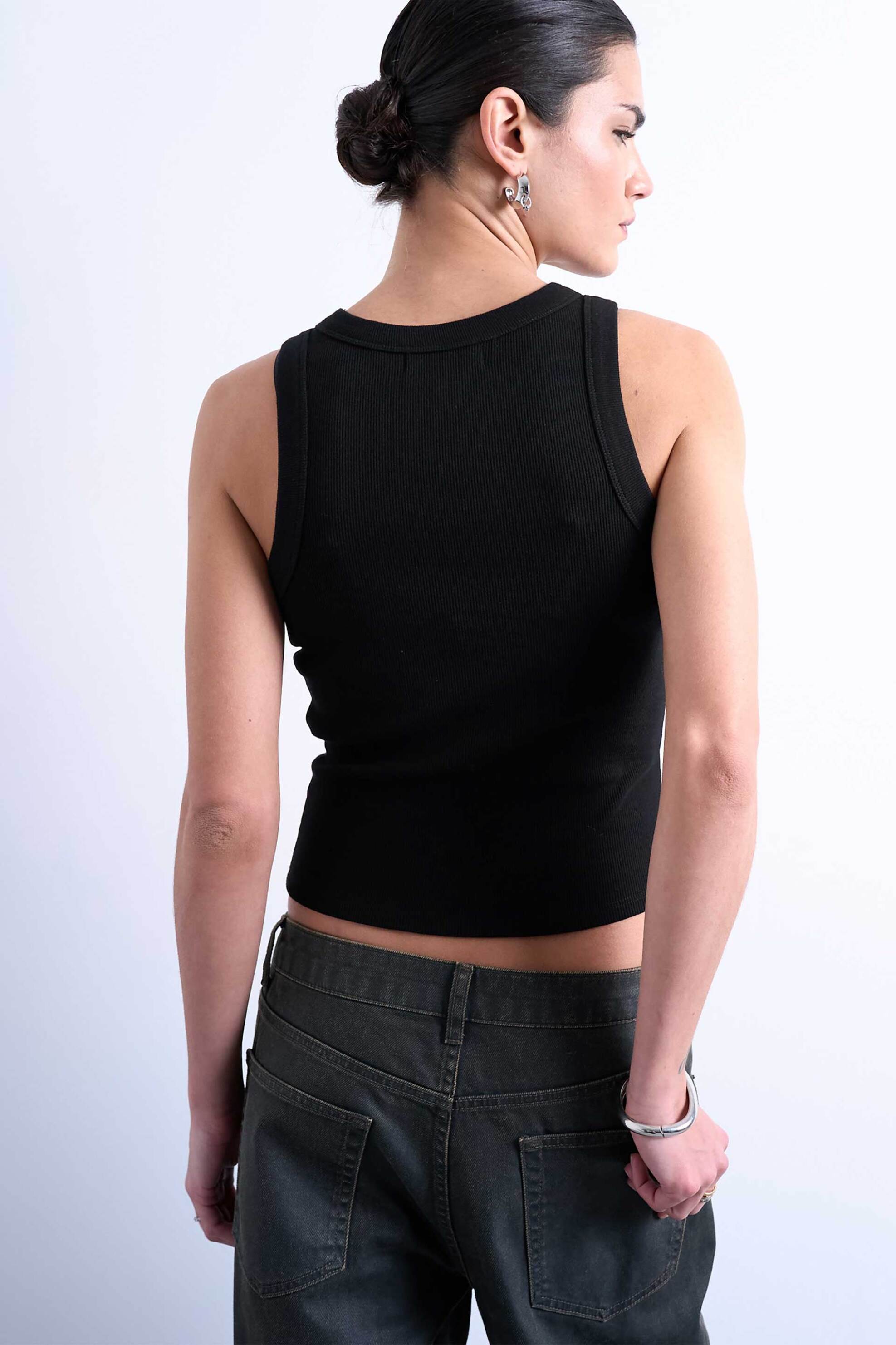 TOPSHOP Topshop γυναικείο τοπ μονόχρωμο αμάνικο "Μary" - 31000872 Μαύρο - 4