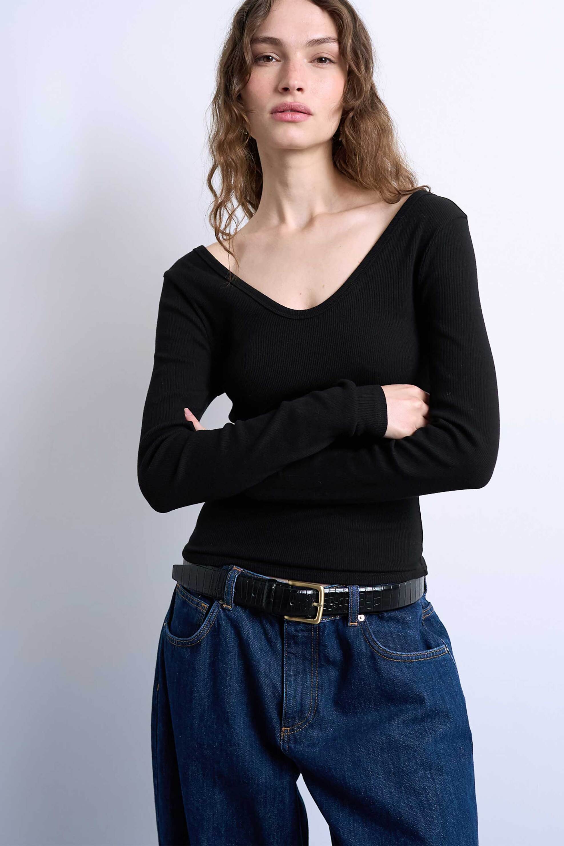 Topshop γυναικεία μπλούζα με ανοιχτή λαιμόκοψη "Wendy" - 31000884 Μαύρο