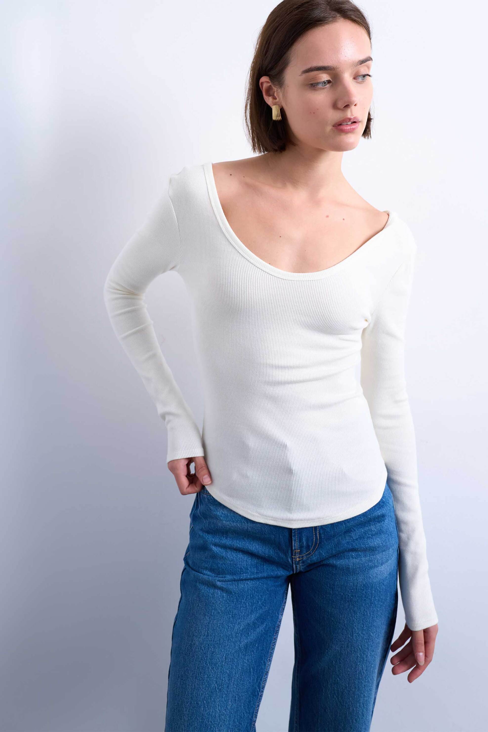 Topshop γυναικεία μπλούζα με ανοιχτή λαιμόκοψη "Wendy" - 31000884 Λευκό