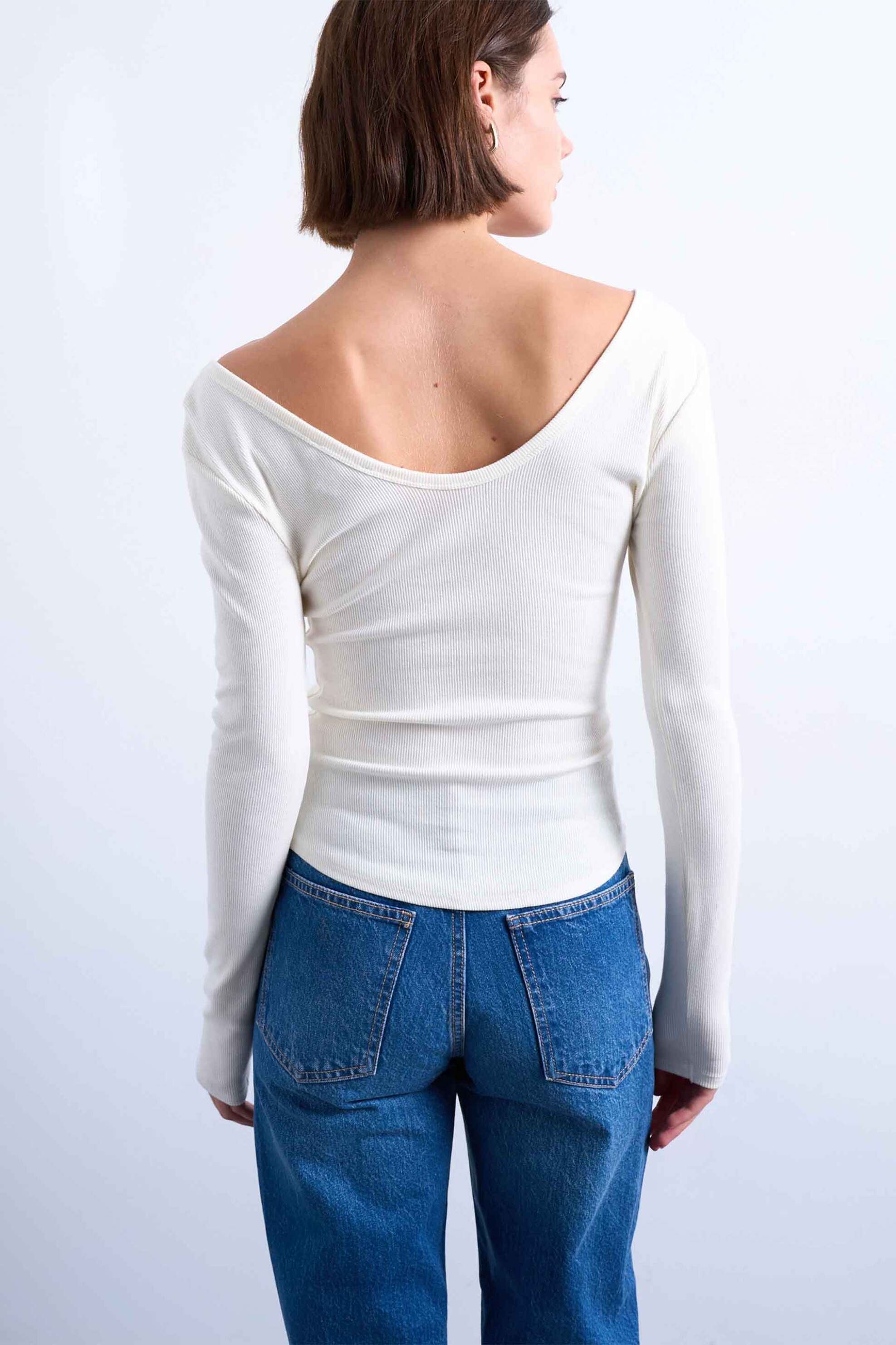 Topshop Γυναικεία Μπλούζα με Ανοιχτή Λαιμόκοψη Wendy - 31000884 Λευκό
