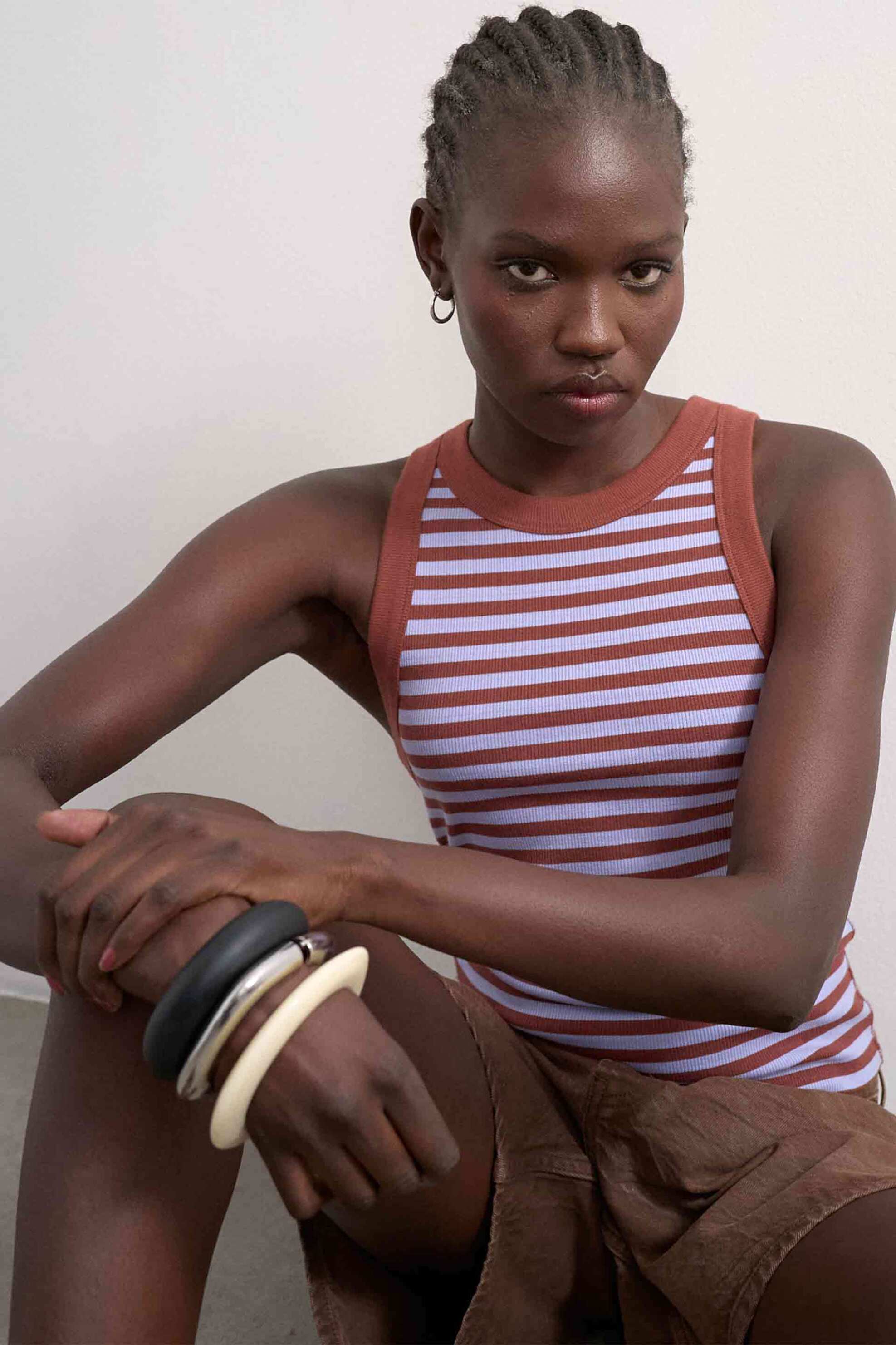 Topshop γυναικείο τοπ ριγέ αμάνικο "Sanne" - 31000920 Καφέ